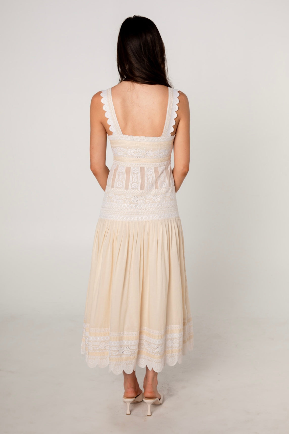 Catherine Malandrino Cream Embroidered Cotton Dress