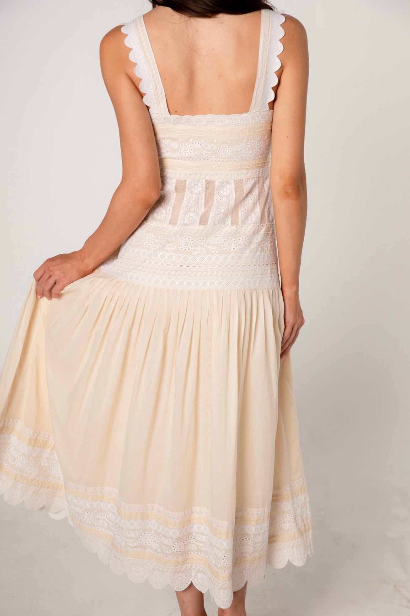 Catherine Malandrino Cream Embroidered Cotton Dress