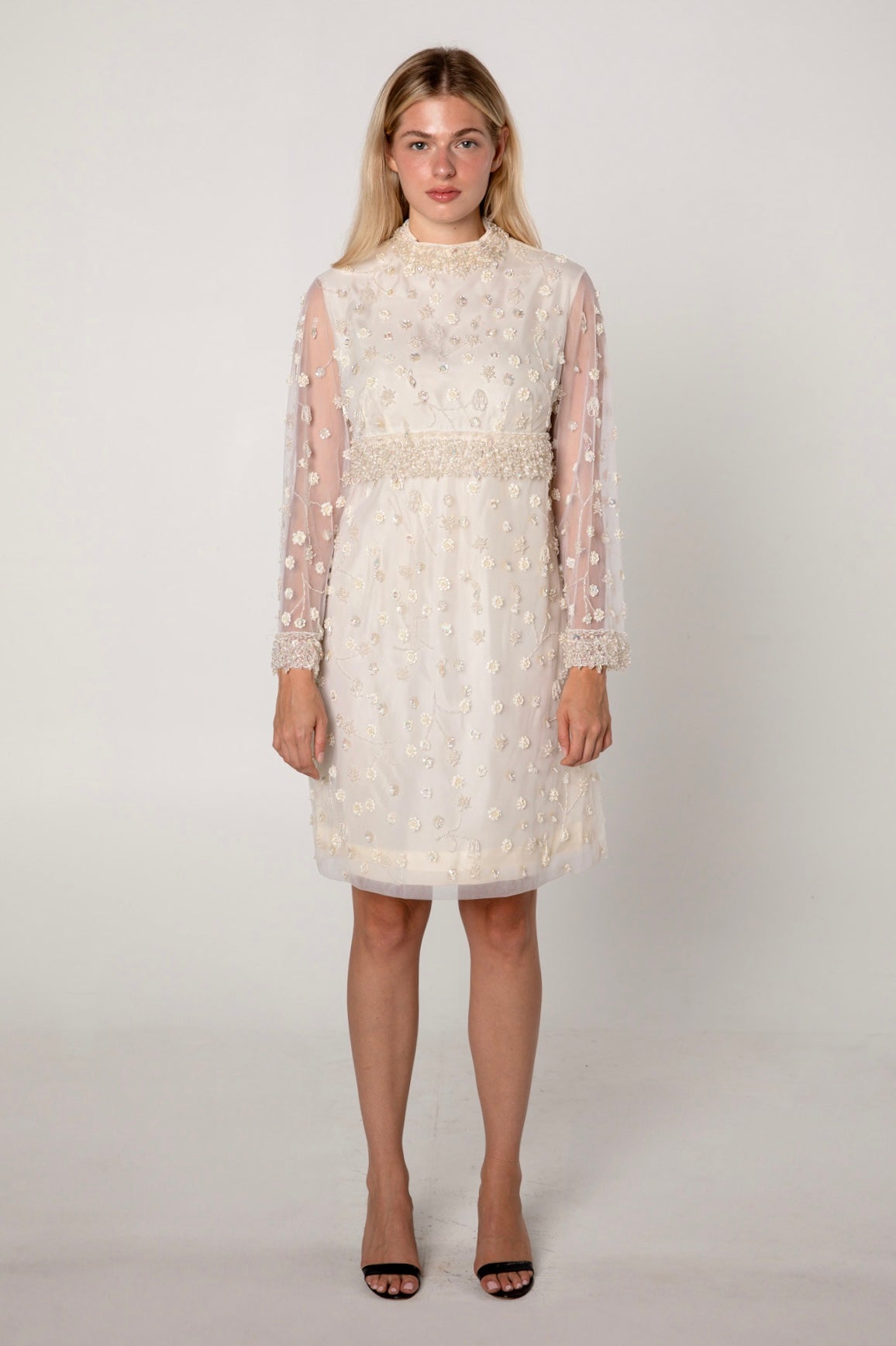 1960s Ivory Embellished Cocktail Shift Dress