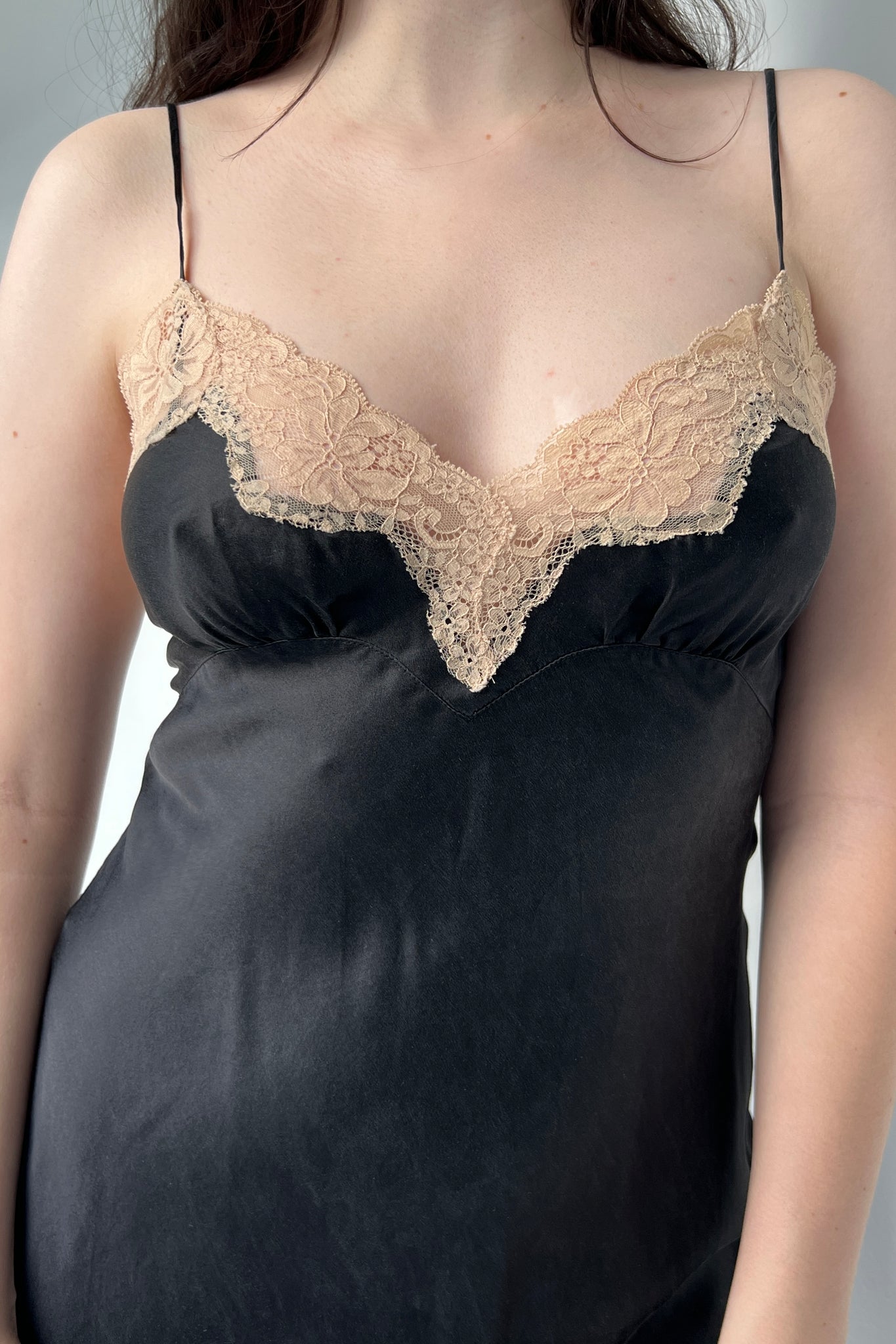 Victoria’s Secret 2003 Black Silk Satin & Lace Slip Dress