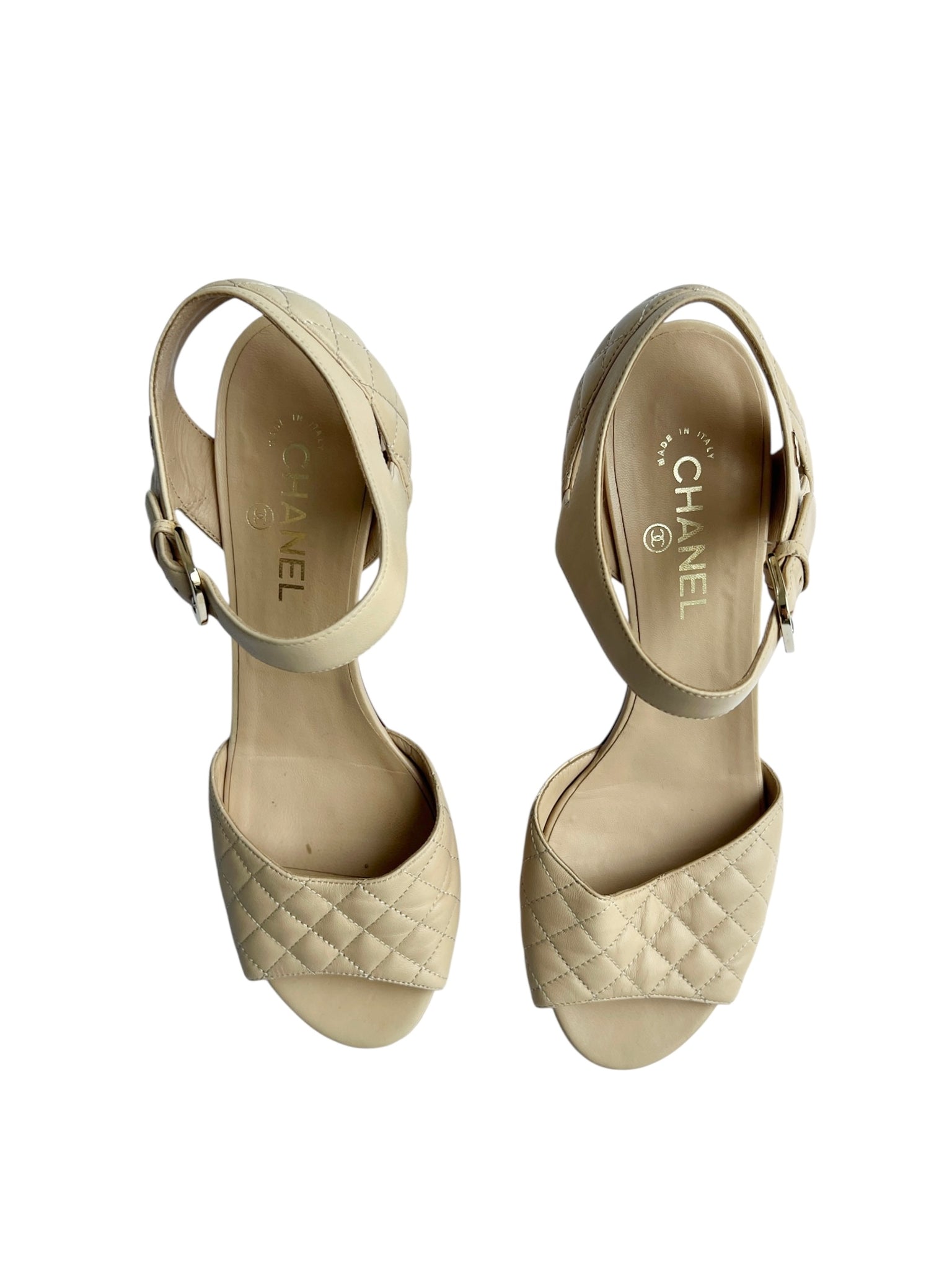 Chanel Beige Quilted Leather Heeled Sandals - 41.5