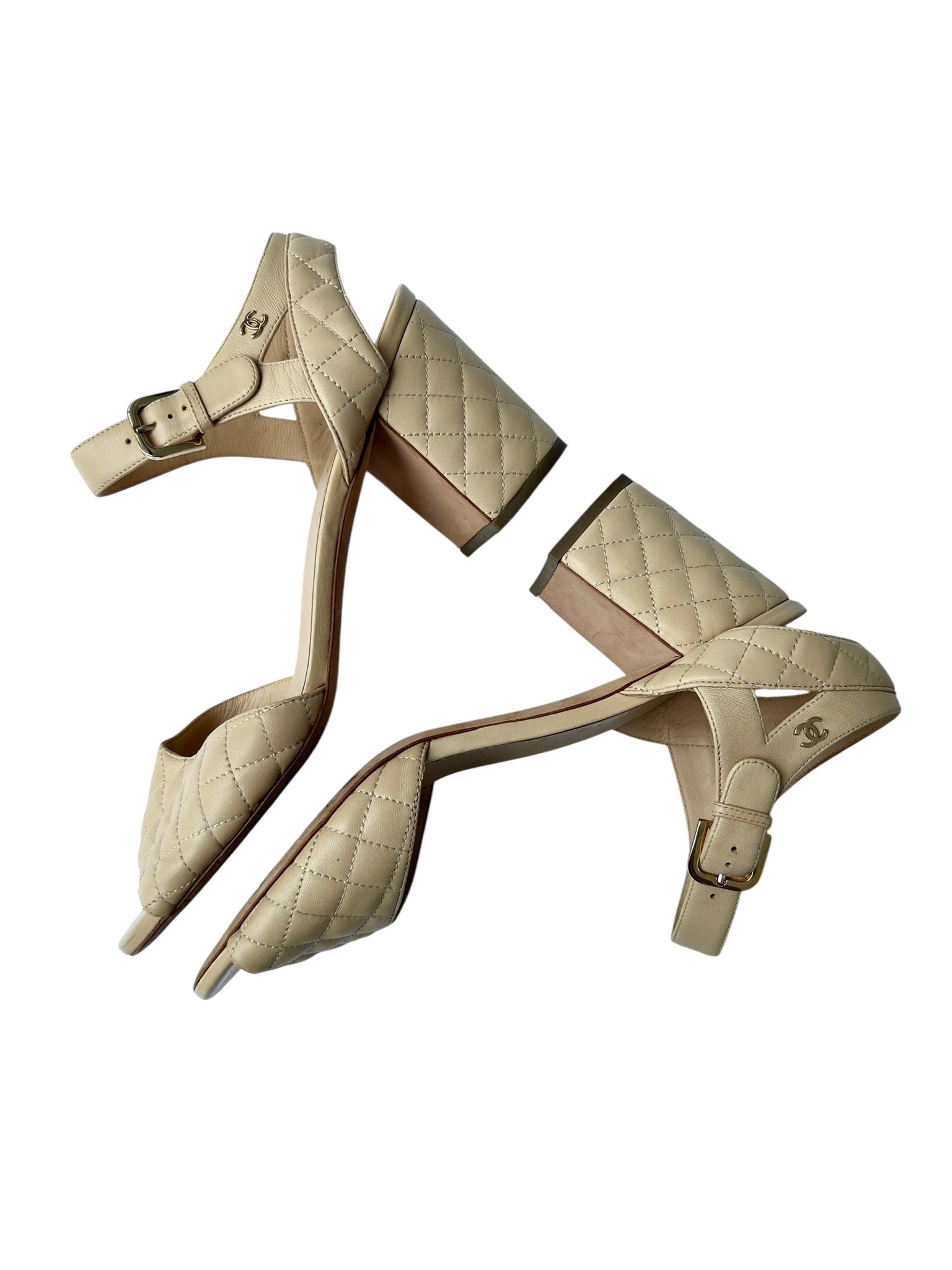 Chanel Beige Quilted Leather Heeled Sandals - 41.5
