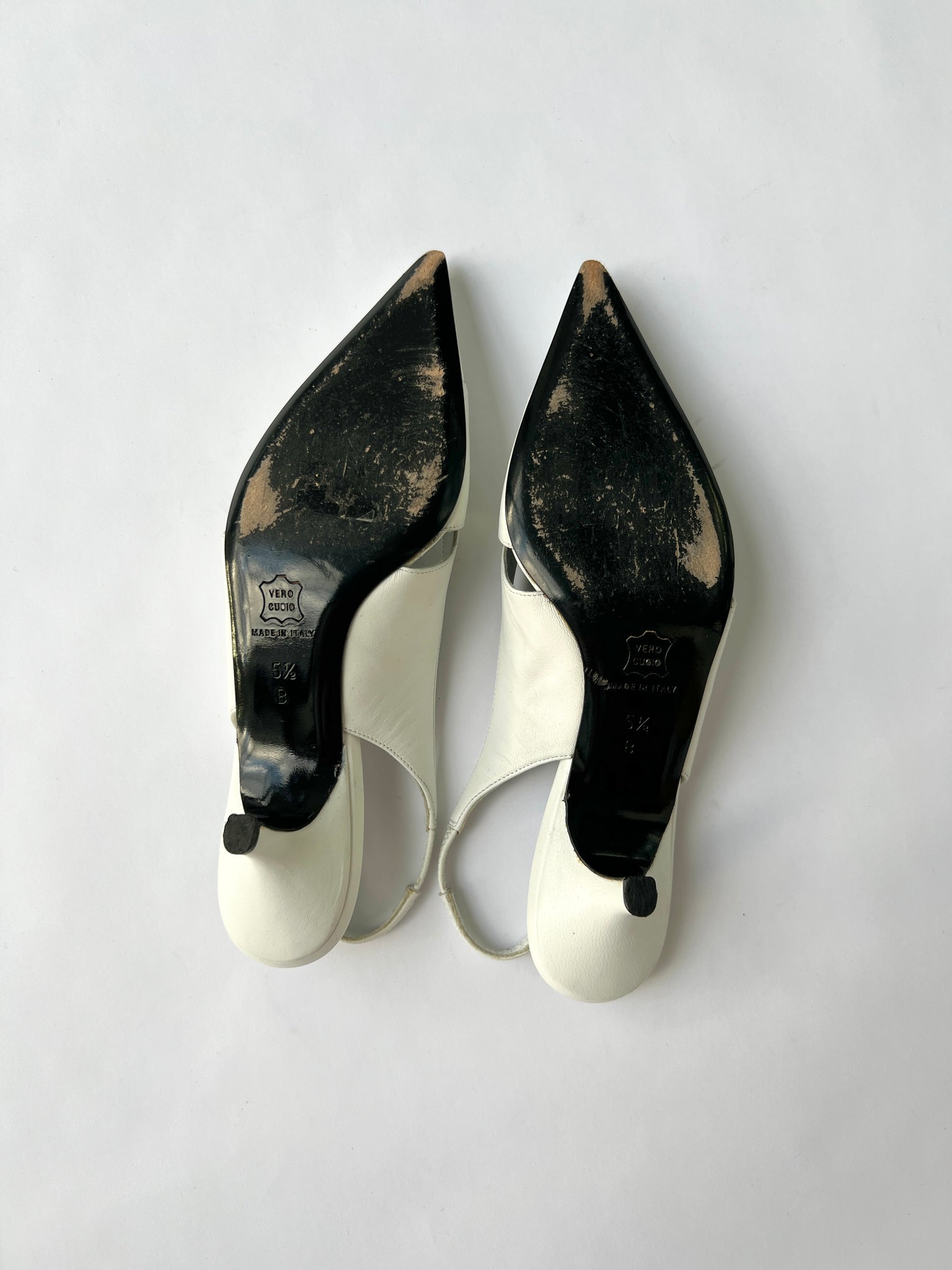 White Leather Slingback Heels - 35.5