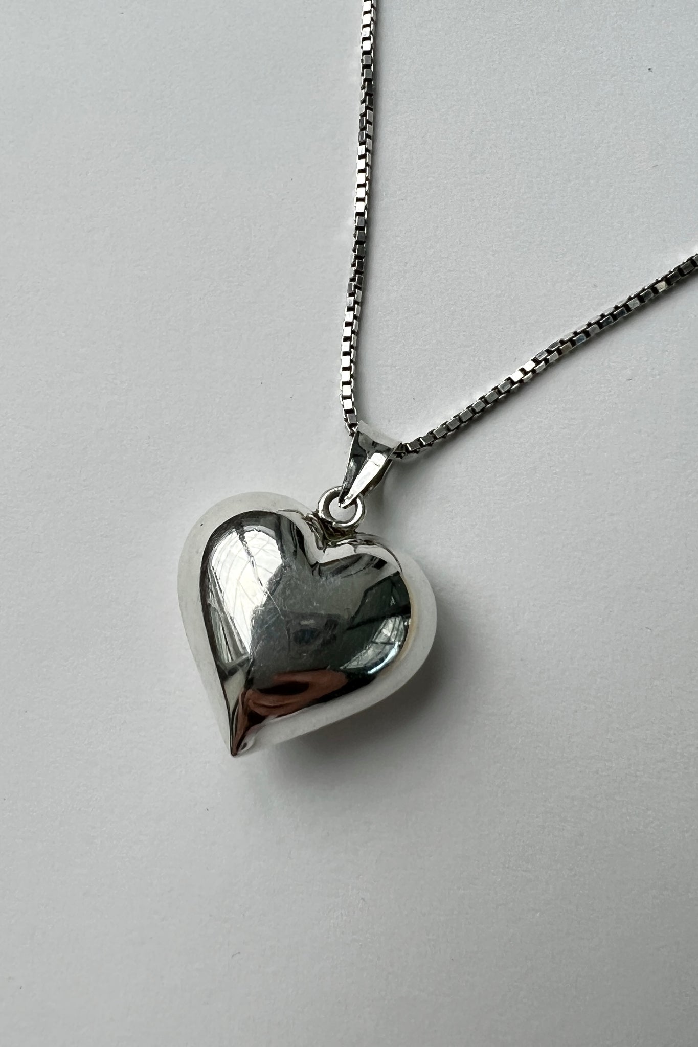 Long Silver Heart Pendant Necklace