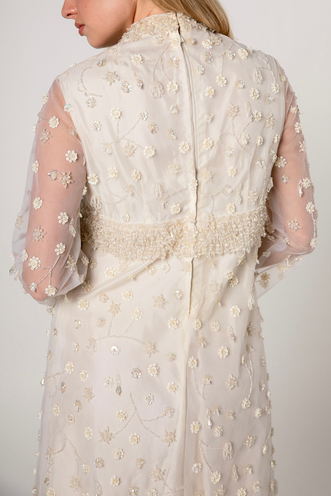 1960s Ivory Embellished Cocktail Shift Dress