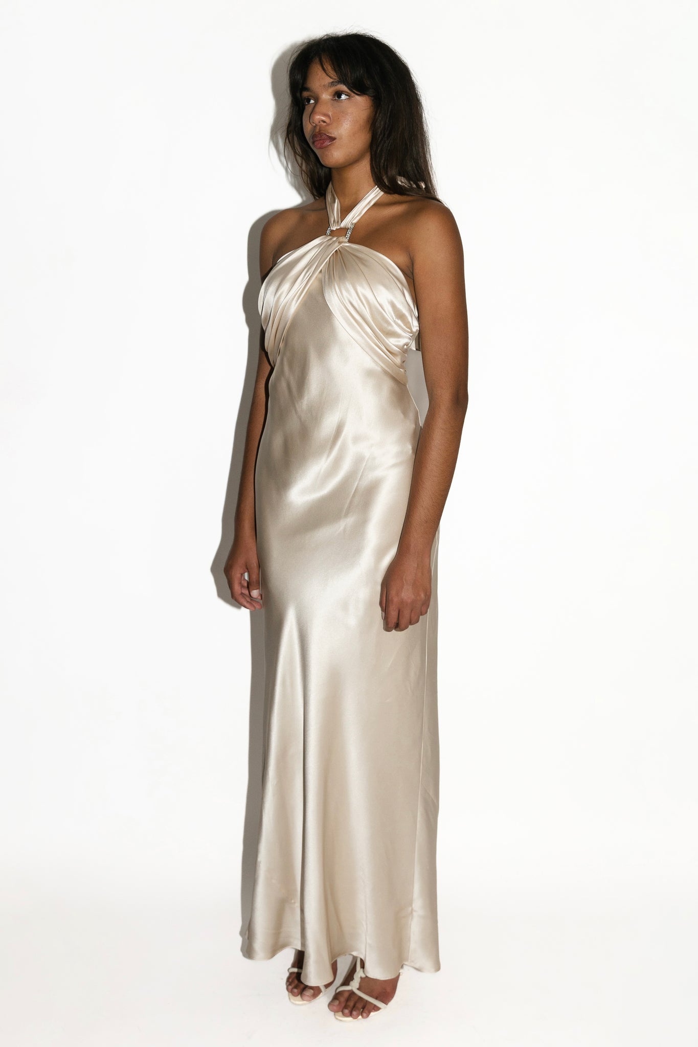 Champagne Silk Satin Evening Gown