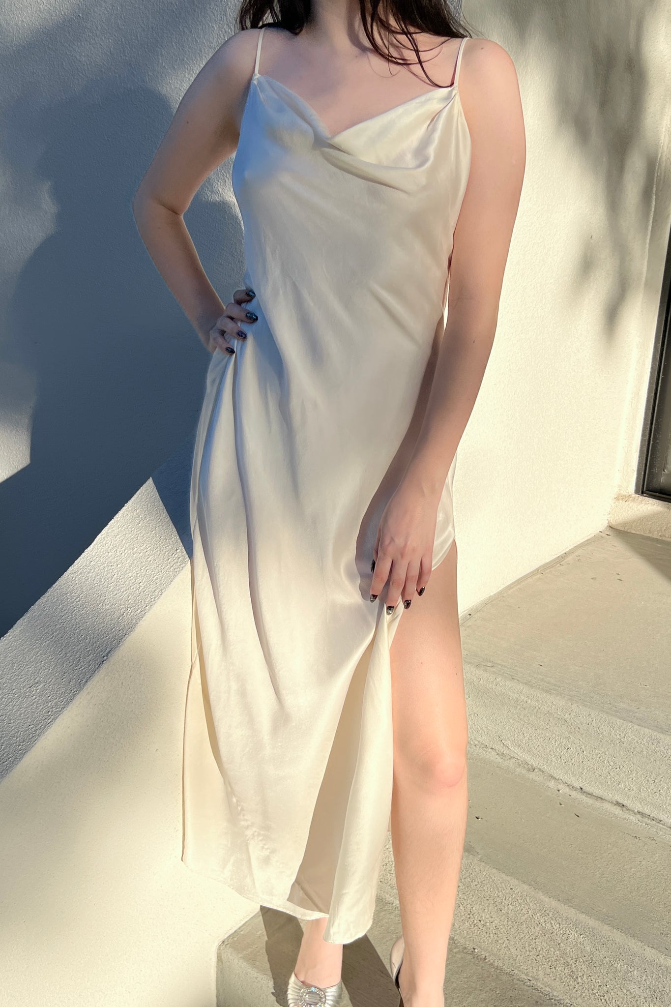 Victoria’s Secret 1999 Ivory Silk Cowl Slip Dress