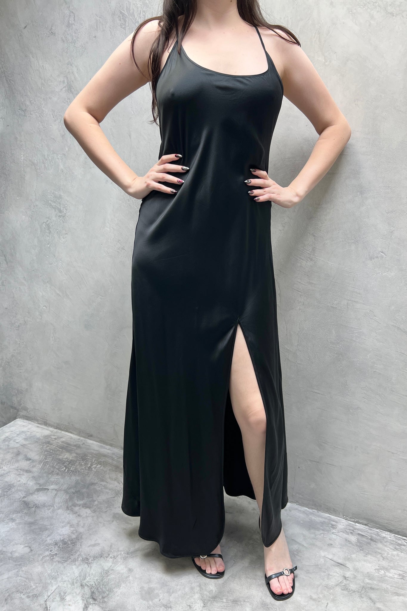 1980s Victoria’s Secret Black Silk Satin Nightgown