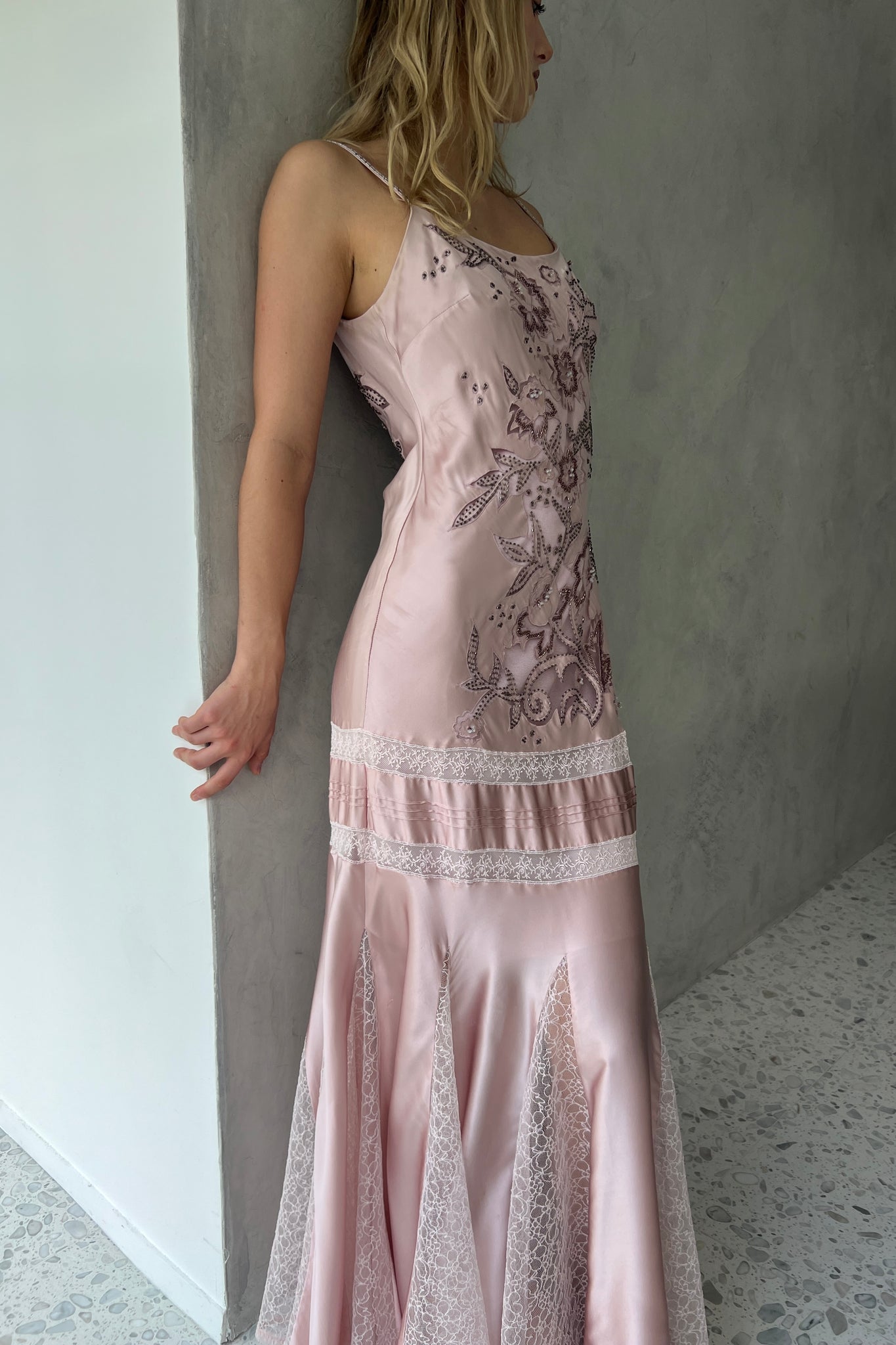 Sue Wong Pink Silk Beaded Gown
