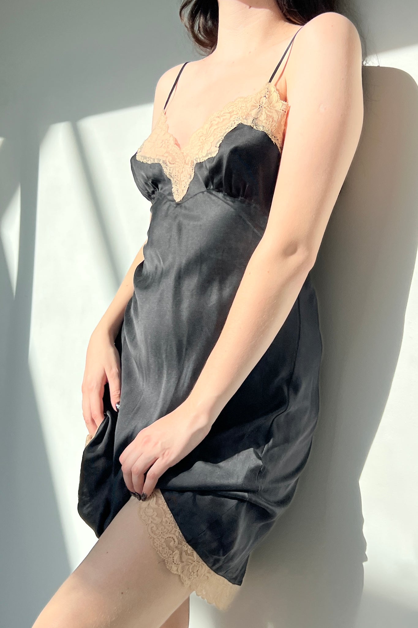 Victoria’s Secret 2003 Black Silk Satin & Lace Slip Dress