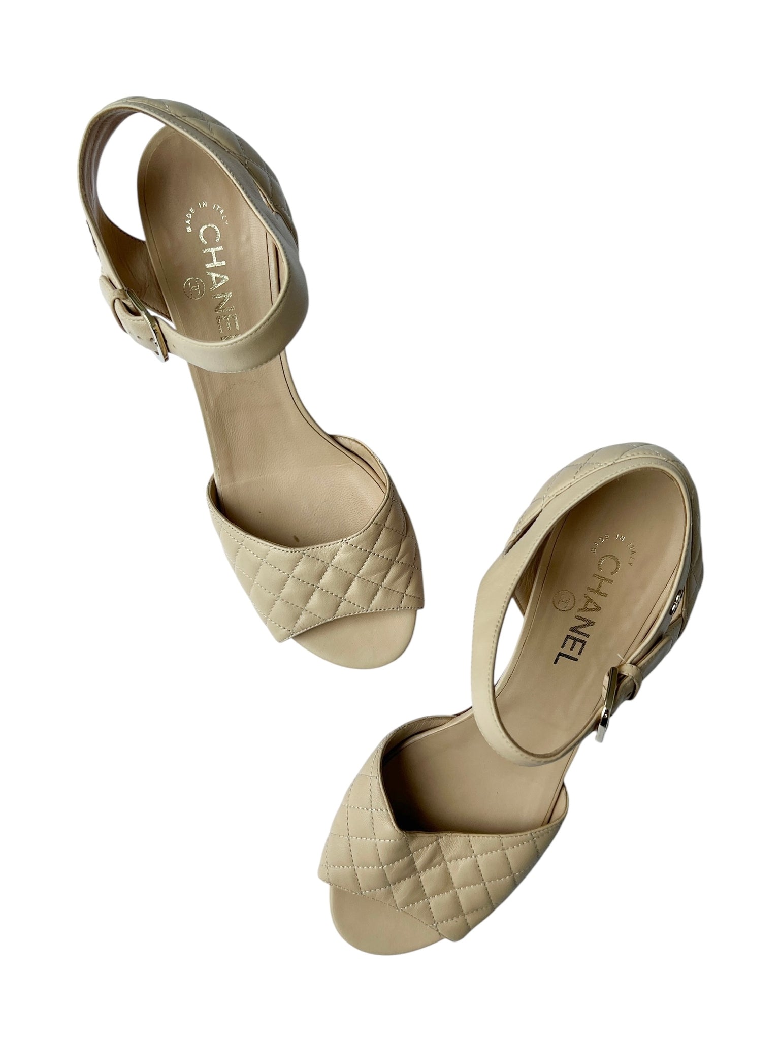 Chanel Beige Quilted Leather Heeled Sandals - 41.5