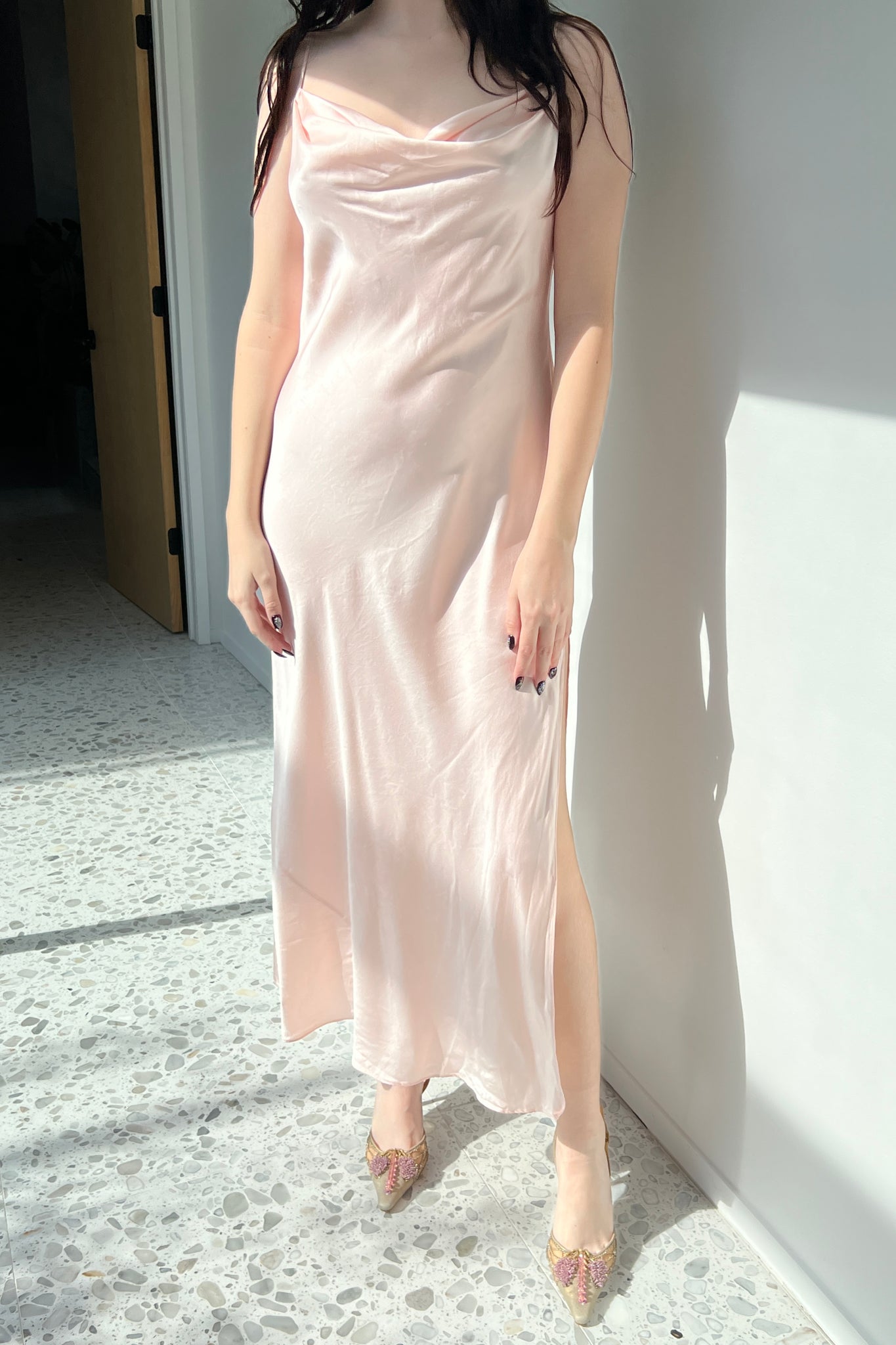 Victoria’s Secret 1999 Pale Pink Silk Cowl Slip Dress