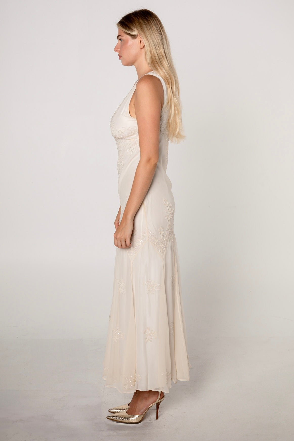 Ivory Silk Chiffon Beaded Gown