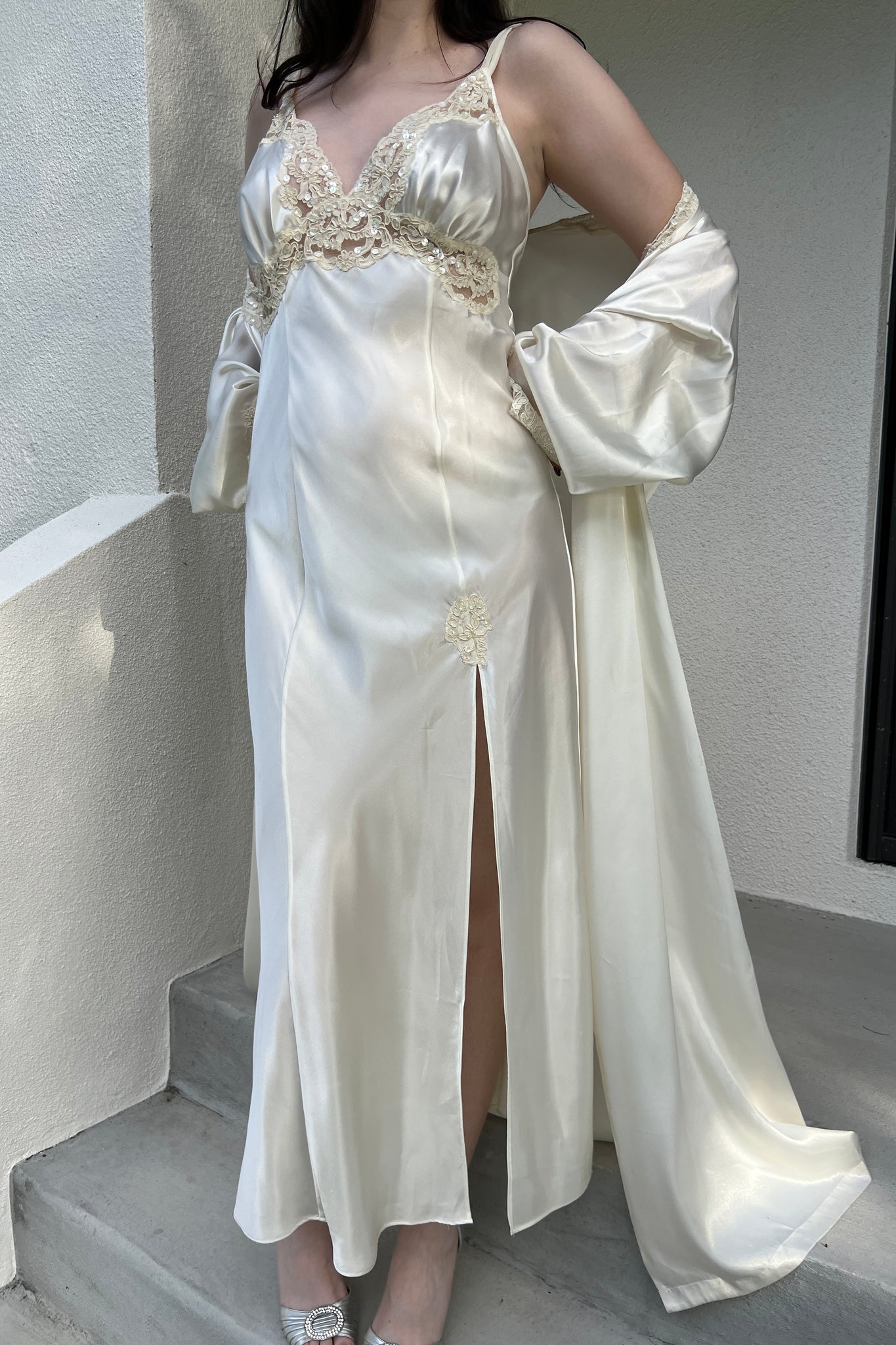 Victoria’s Secret 1998 White Satin Bridal Robe & Nightgown Set