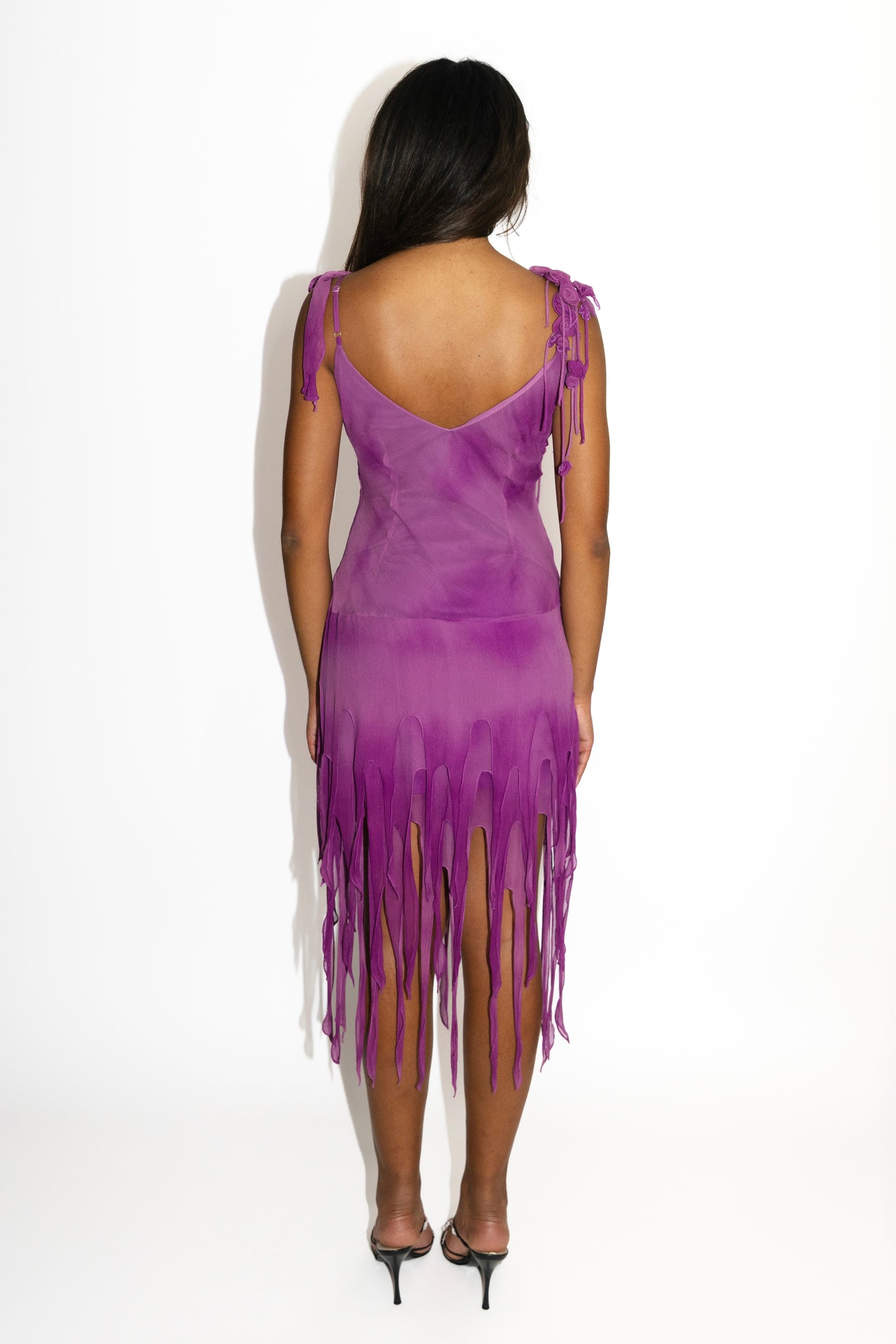 Ombré Purple Silk Fringe Rosette Dress