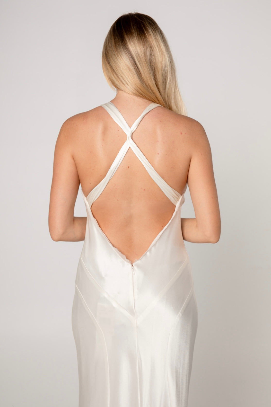 Off-White Hammered Satin Bias Cut Evening Gown