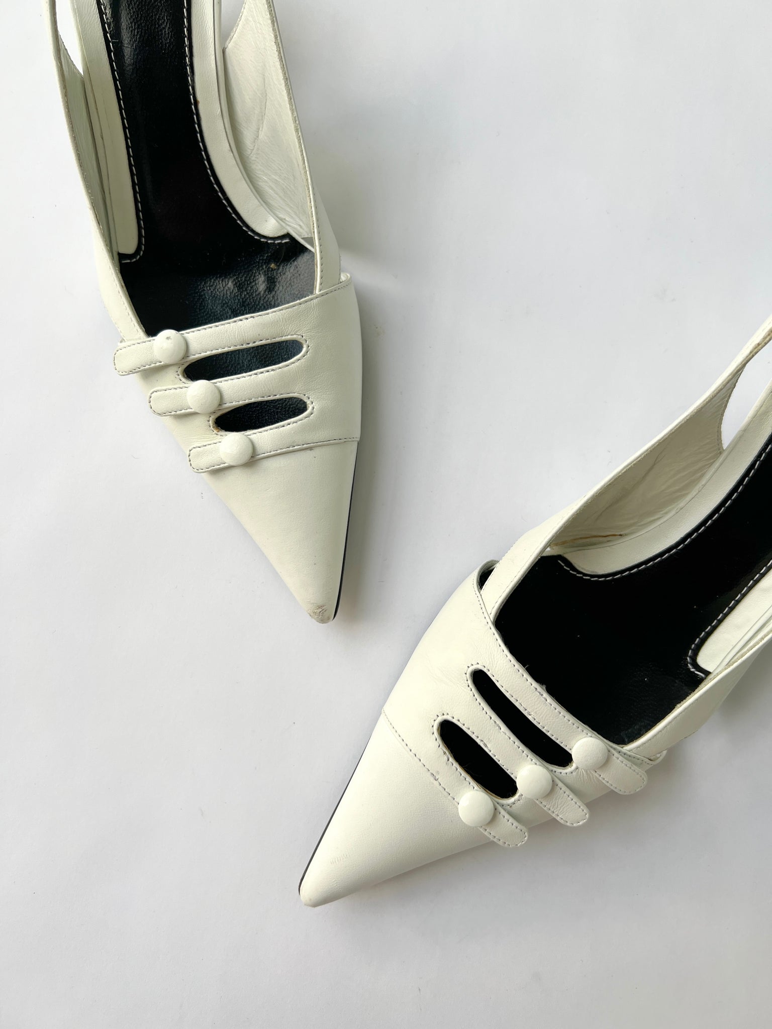 White Leather Slingback Heels - 35.5