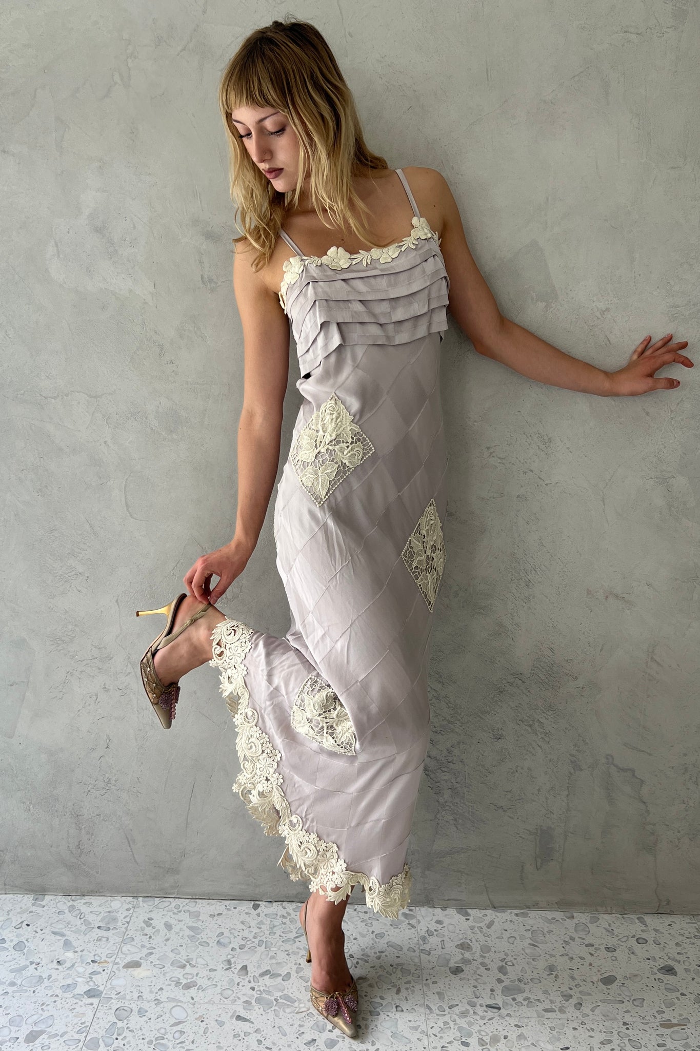 Lavender Silk Diamond Crochet Dress