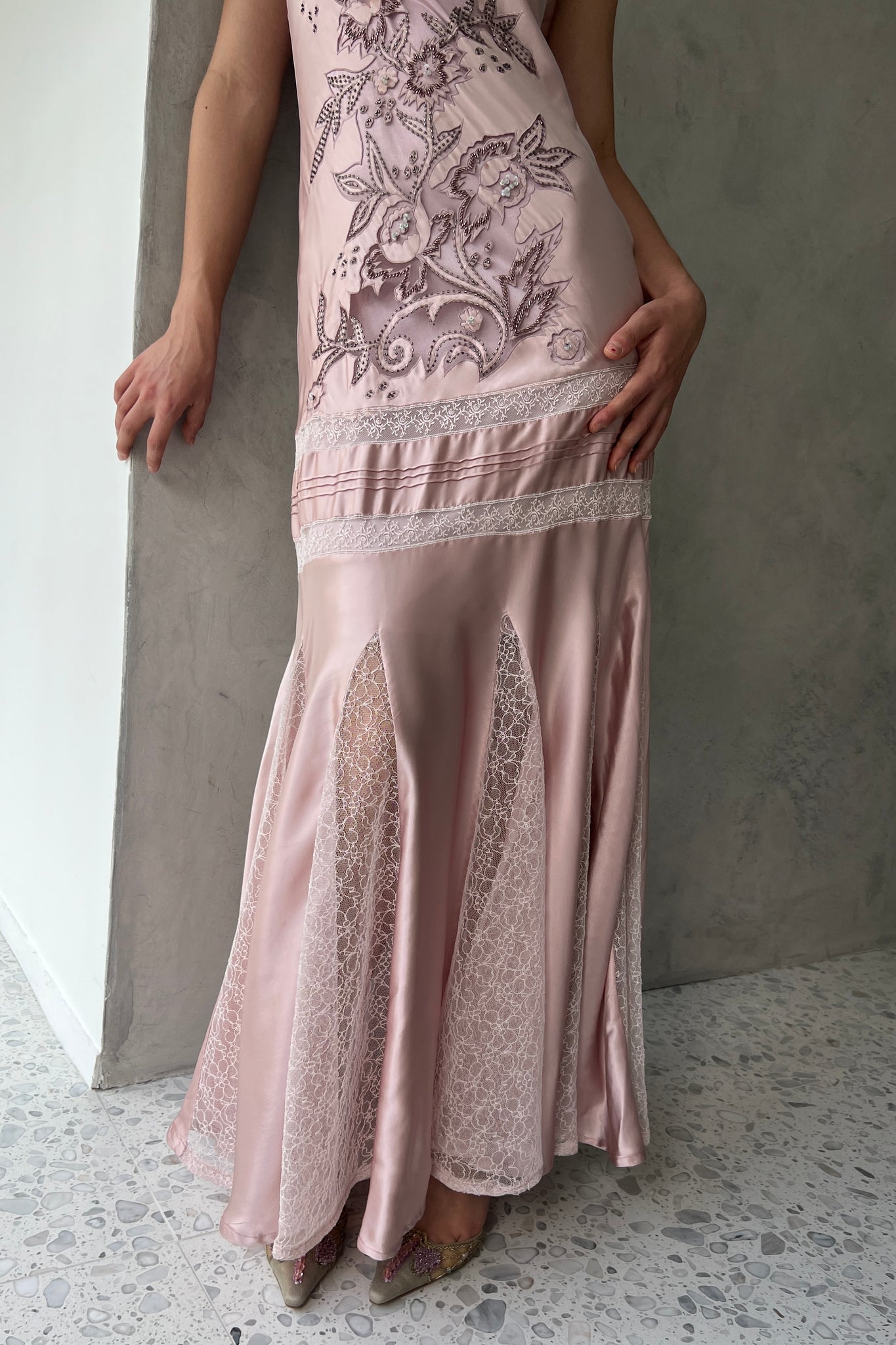 Sue Wong Pink Silk Beaded Gown