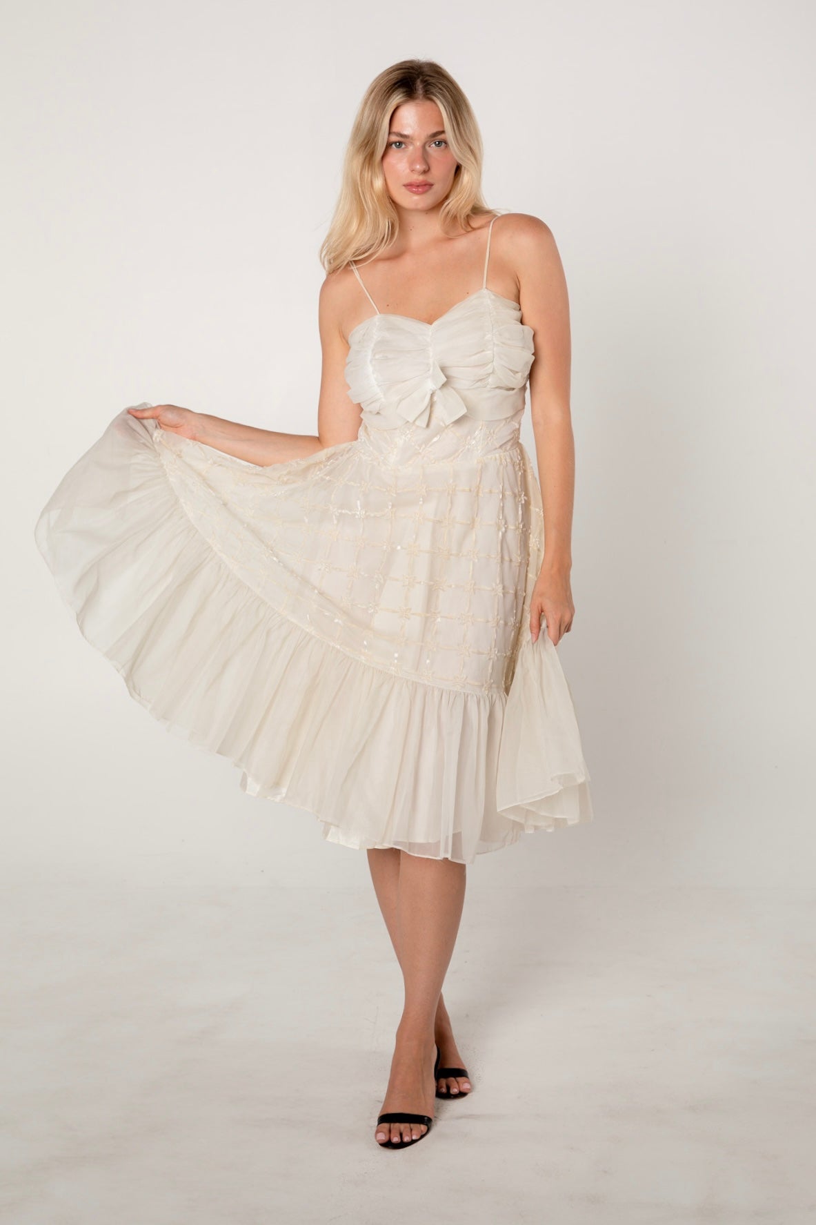 1950s Ivory Burnout Organza Cocktail Dress