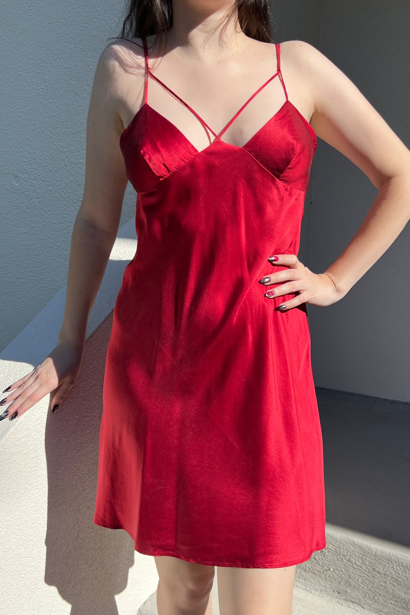 Victoria’s Secret 1998 Cutout Red Silk Slip Dress