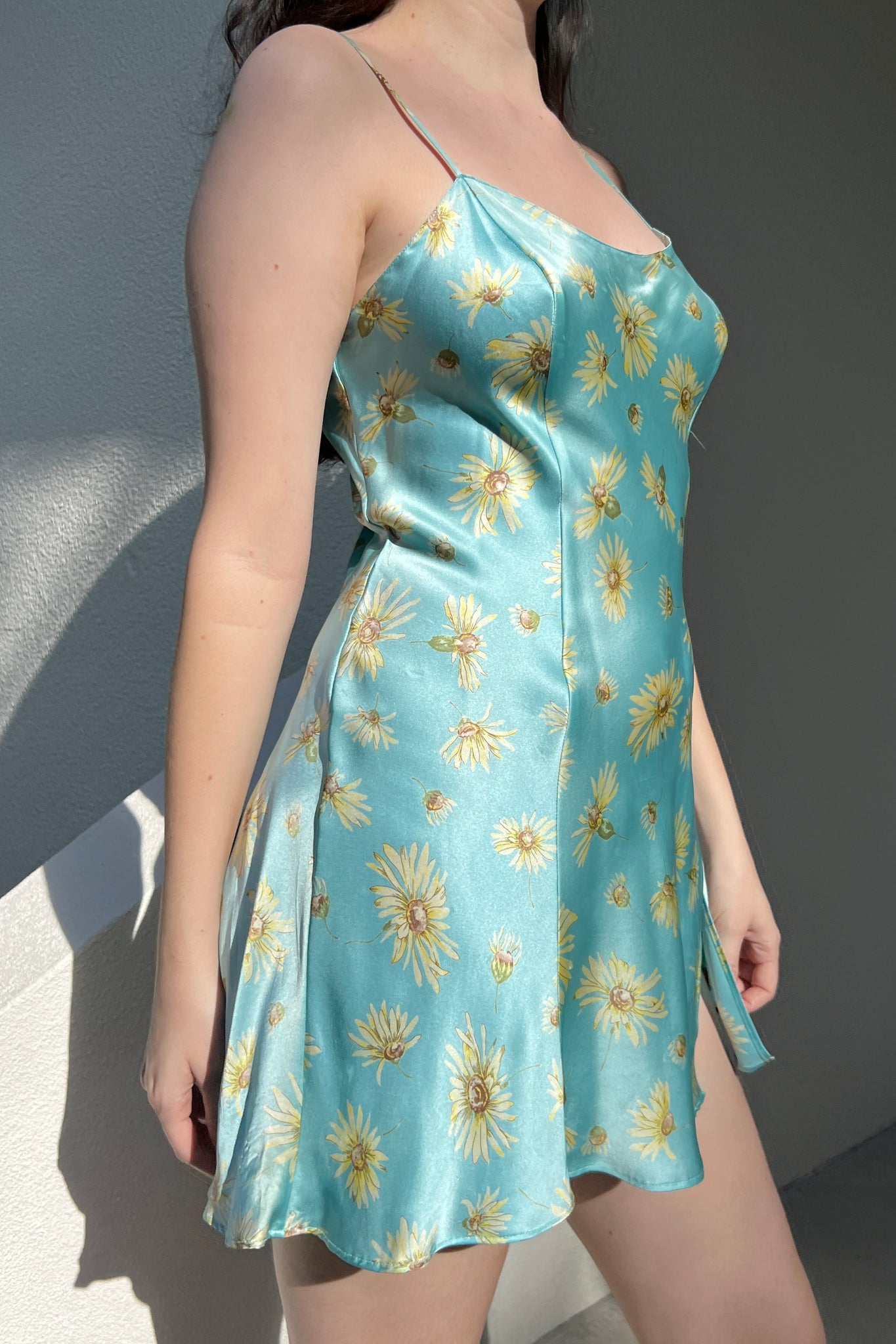 Victoria’s Secret 1999 Teal Blue Silk Daisy Slip Dress