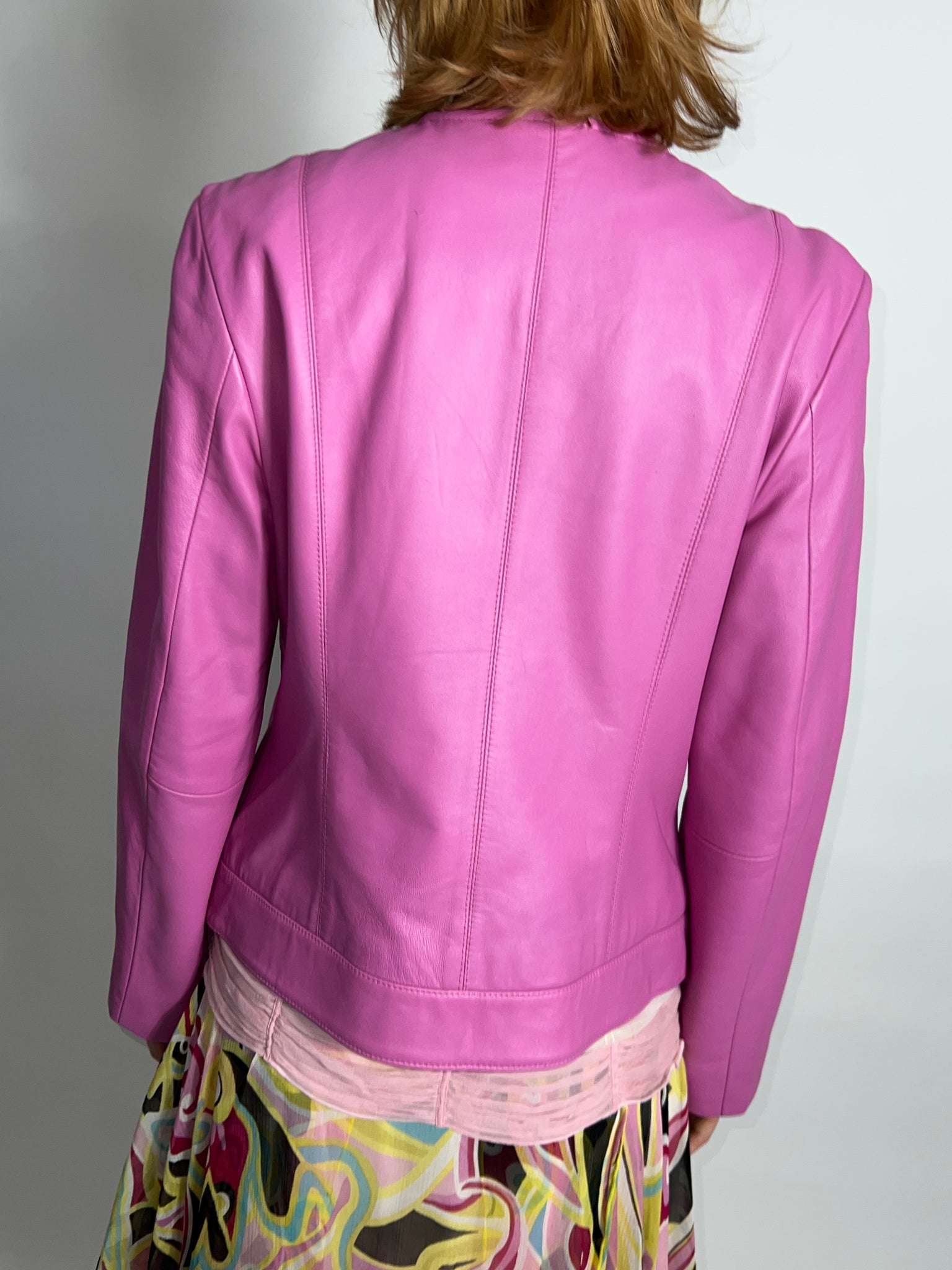 Pink Leather Biker Jacket