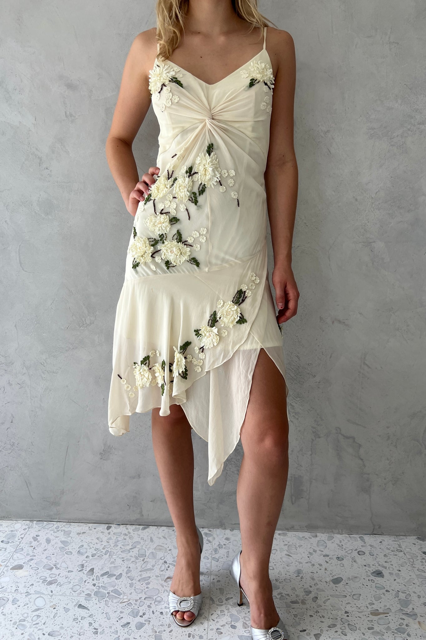Ivory Silk Floral Handkerchief Hem Fairy Dress