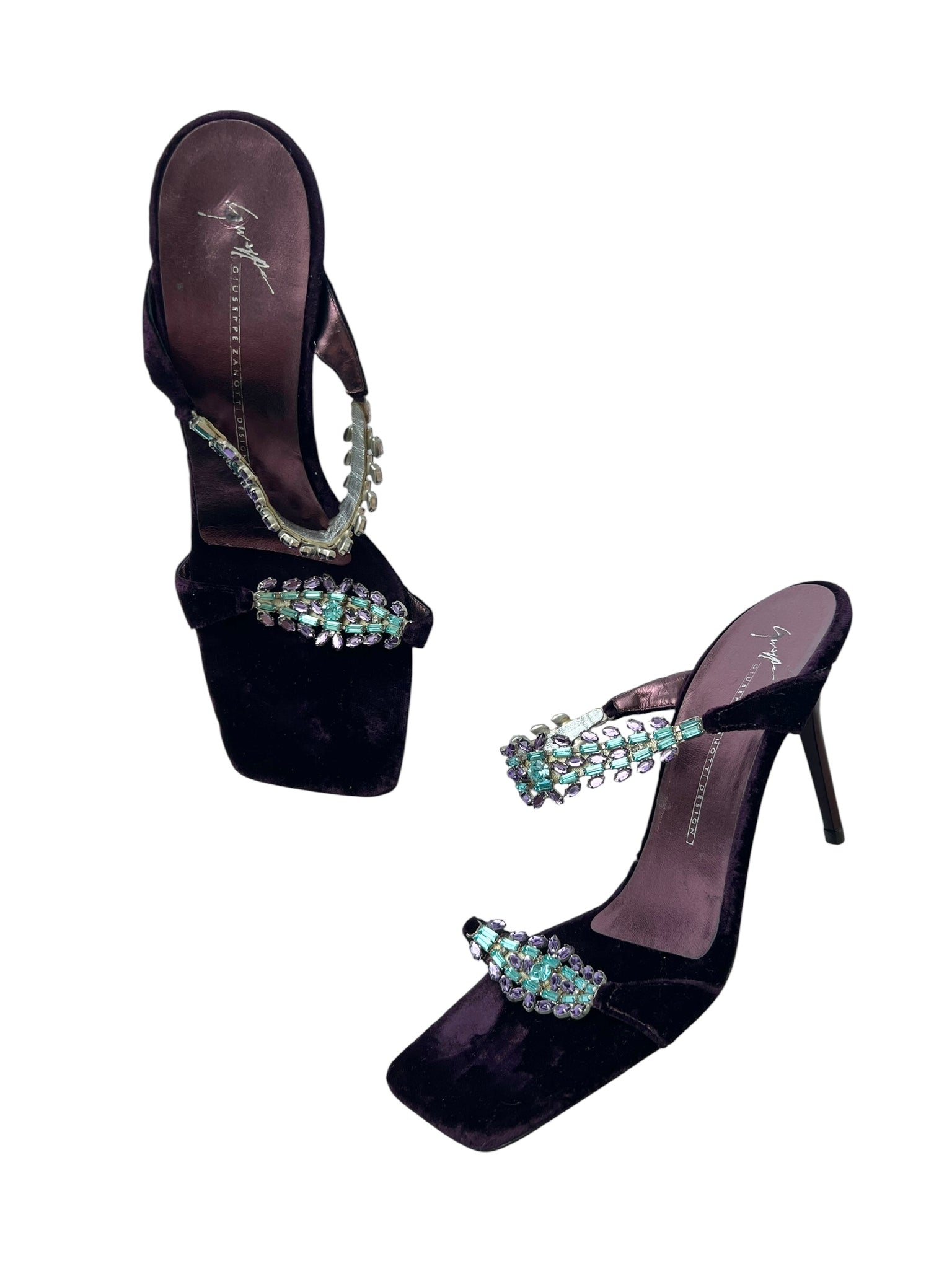 Giuseppe Zanoti Purple Velvet Crystal Heeled Sandals - 38