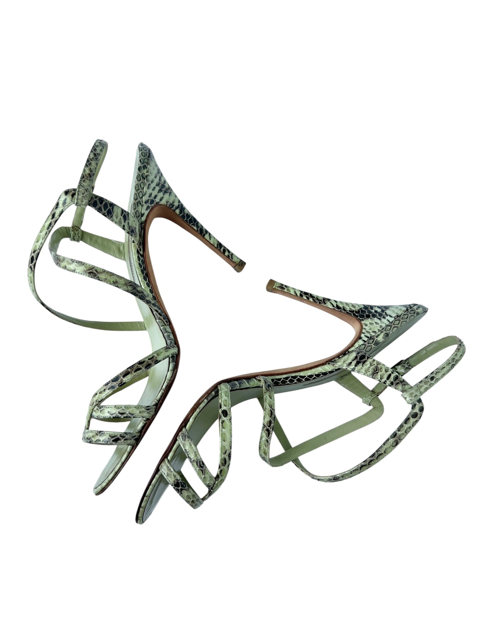 Manolo Blahnik Green Snakeskin Heeled Sandals - 40