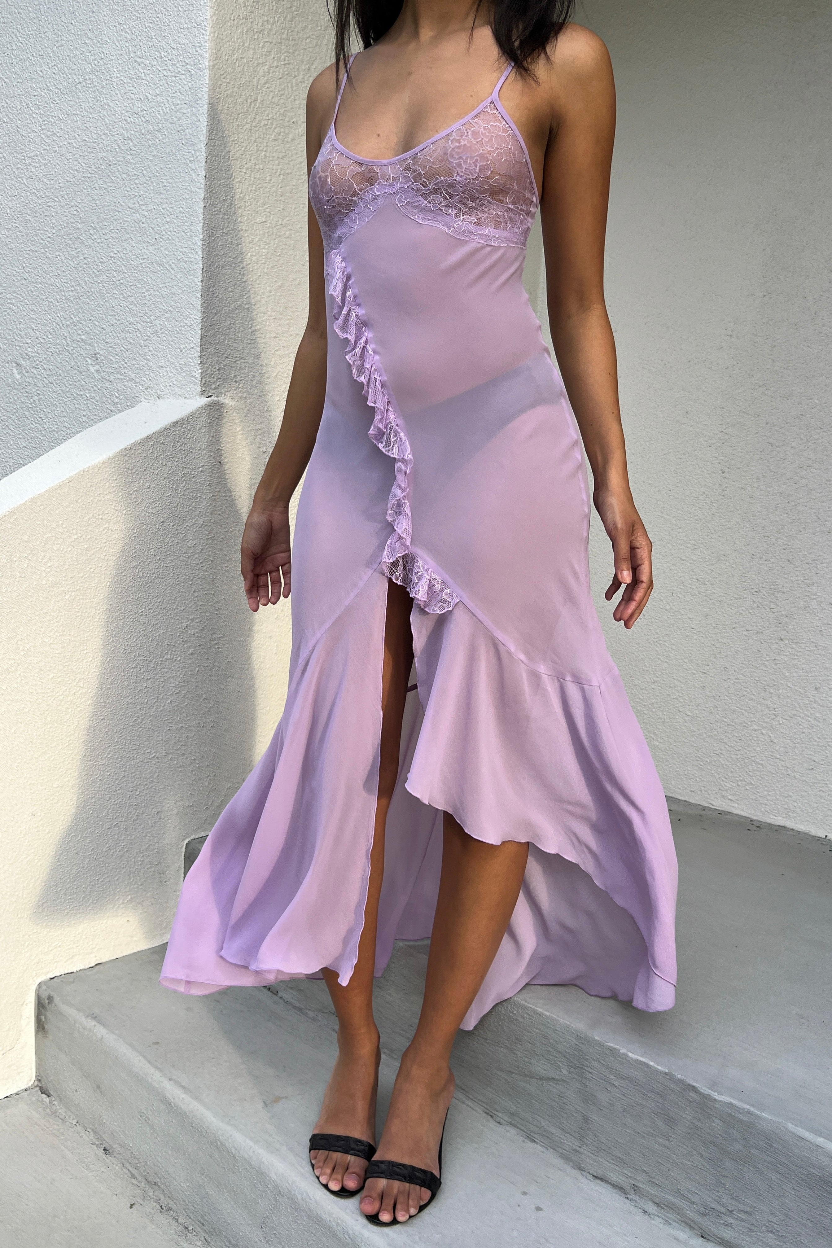 Victoria’s Secret 2004 Lavender Purple Ruffle Chiffon Slip Dress