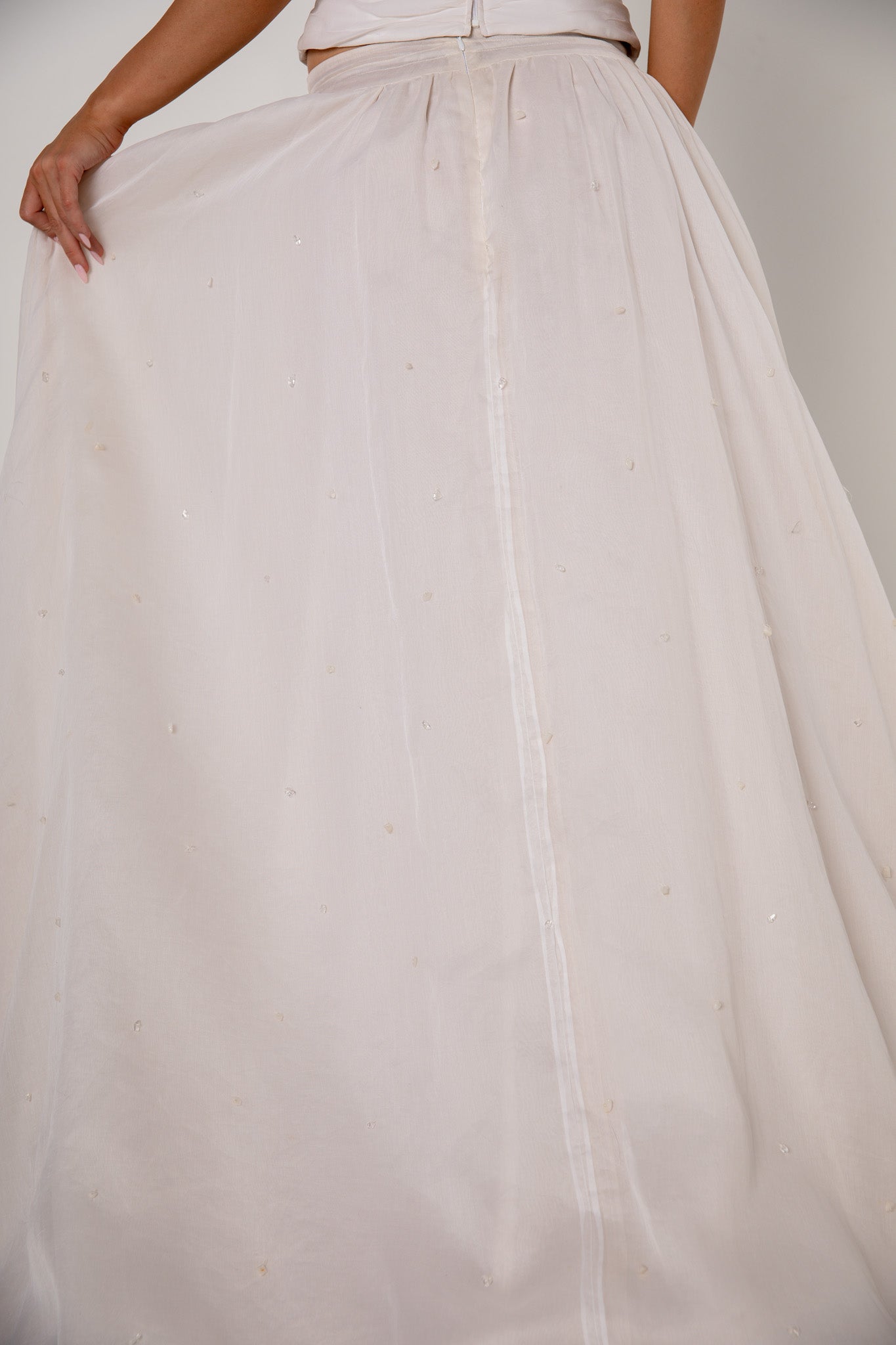 White Silk Embellished Drawstring Ballgown Skirt