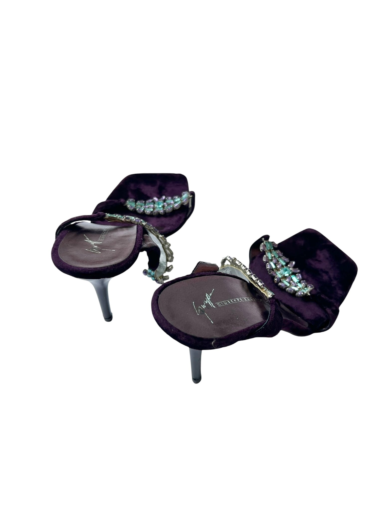 Giuseppe Zanoti Purple Velvet Crystal Heeled Sandals - 38