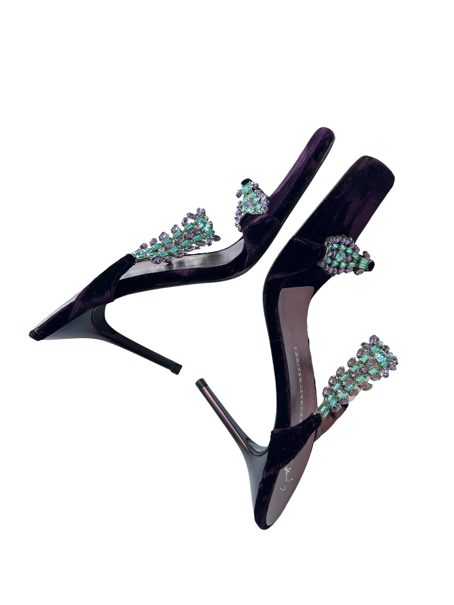 Giuseppe Zanoti Purple Velvet Crystal Heeled Sandals - 38