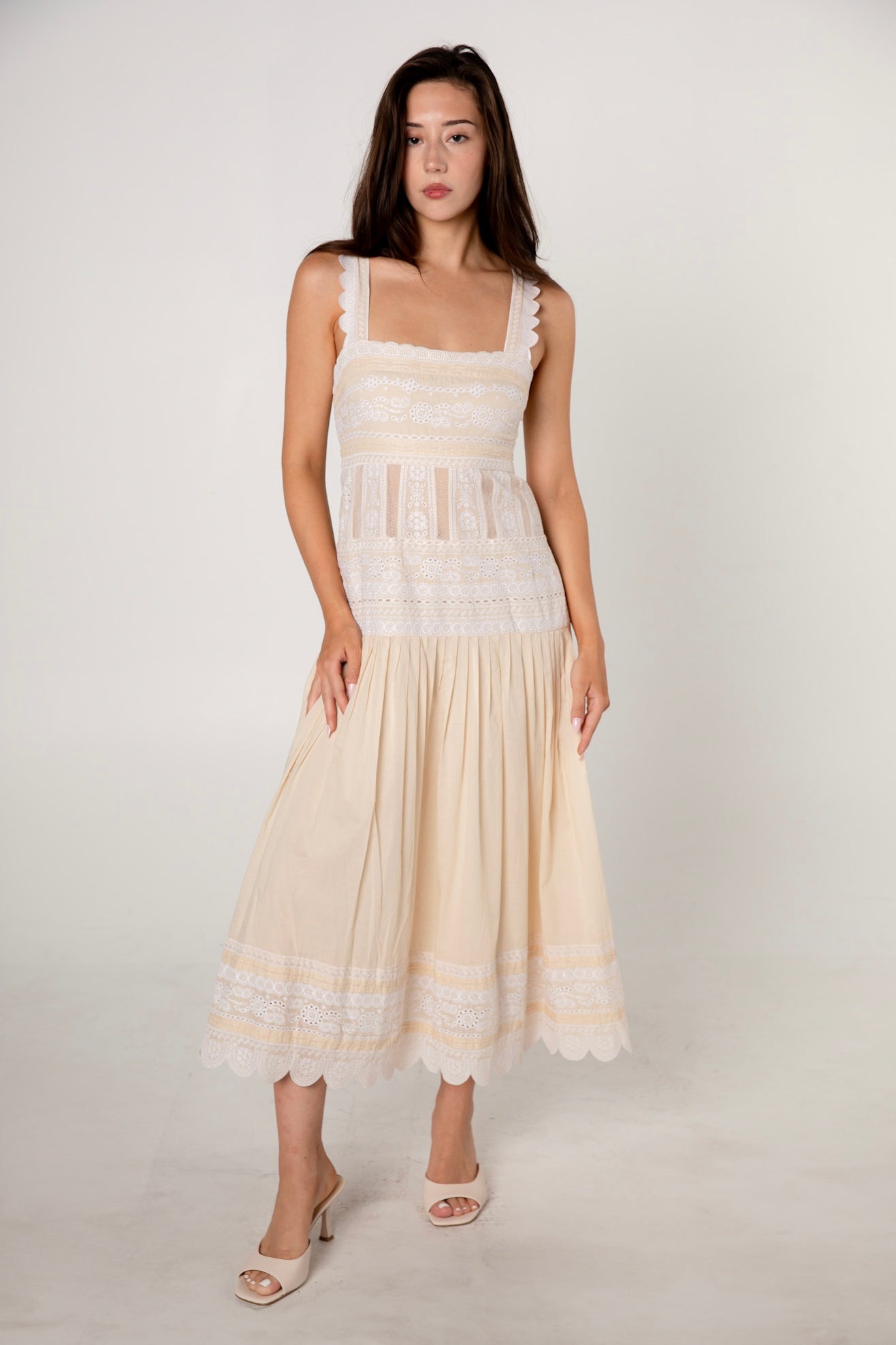 Catherine Malandrino Cream Embroidered Cotton Dress