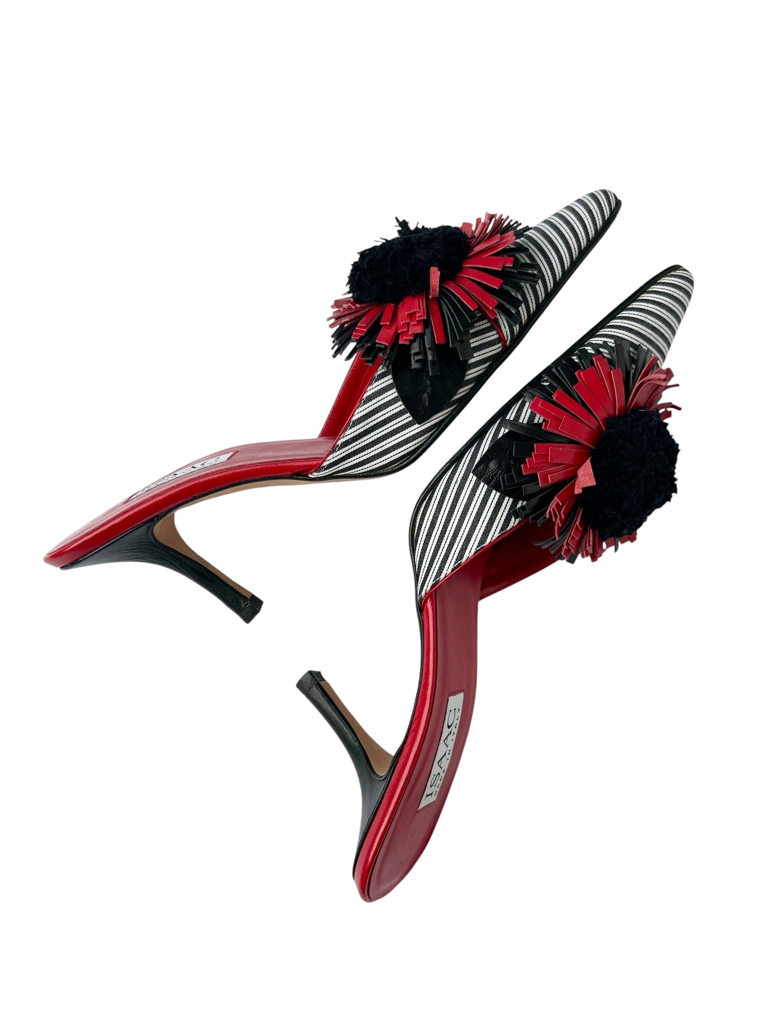 Isaac Mizrahi Striped Flower Pointed Toe Mules - 9