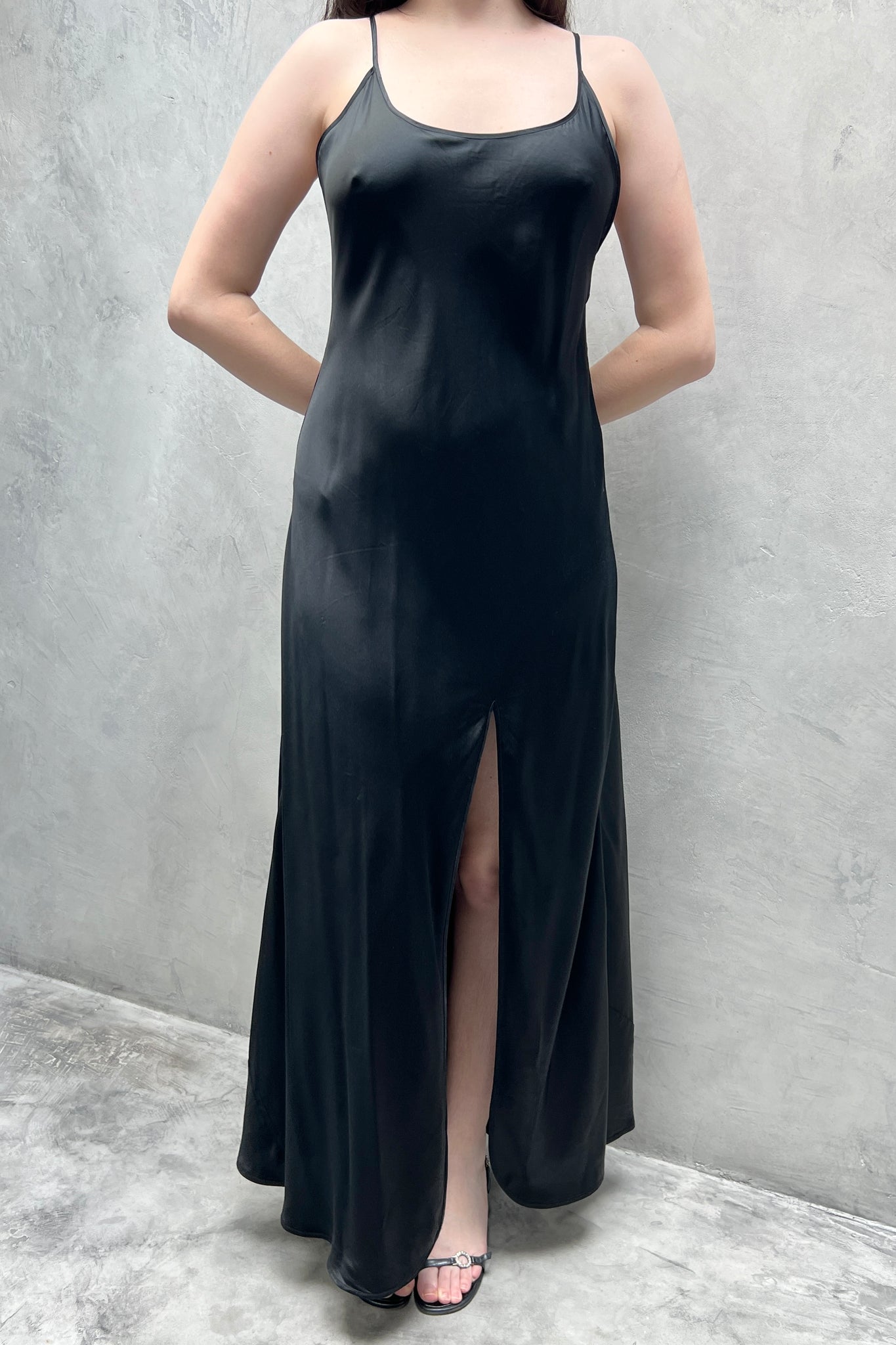 1980s Victoria’s Secret Black Silk Satin Nightgown