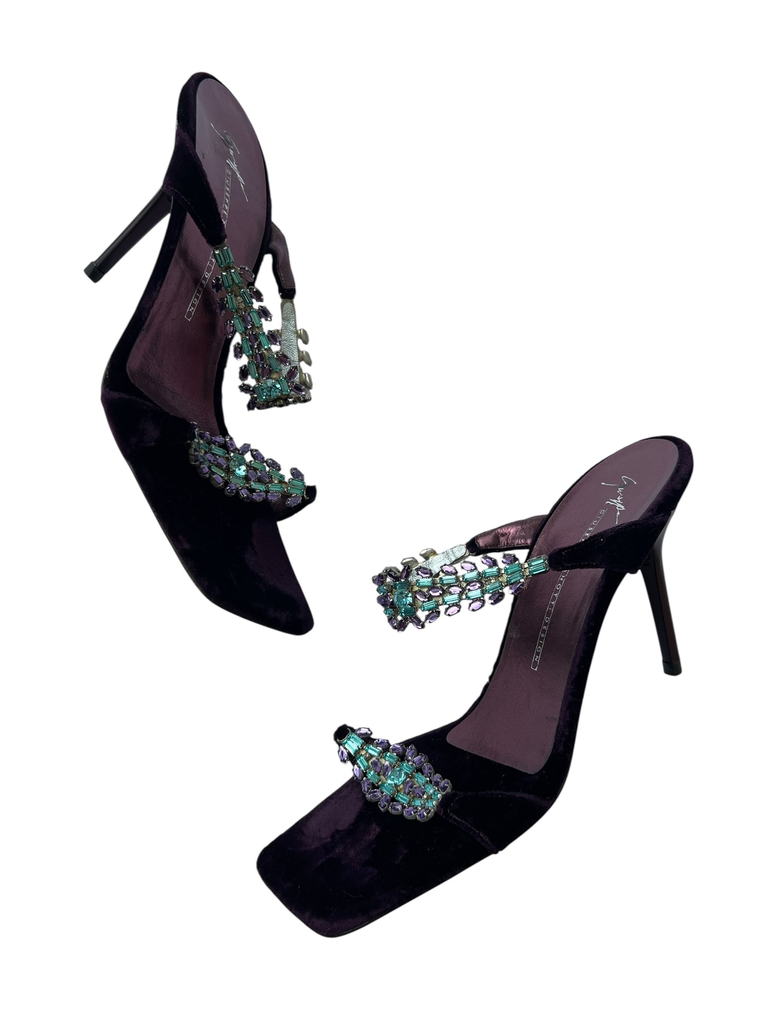 Giuseppe Zanoti Purple Velvet Crystal Heeled Sandals - 38