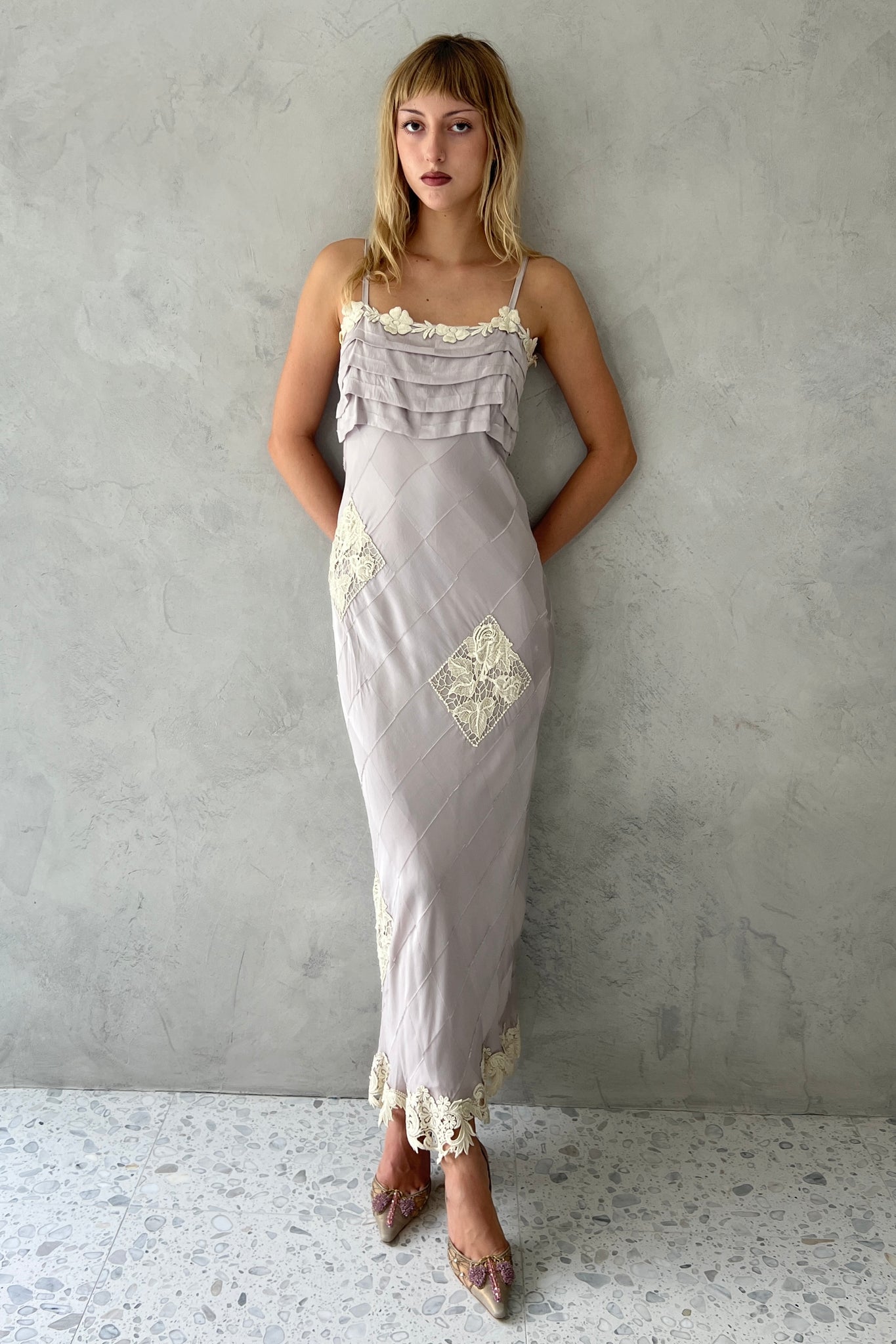 Lavender Silk Diamond Crochet Dress