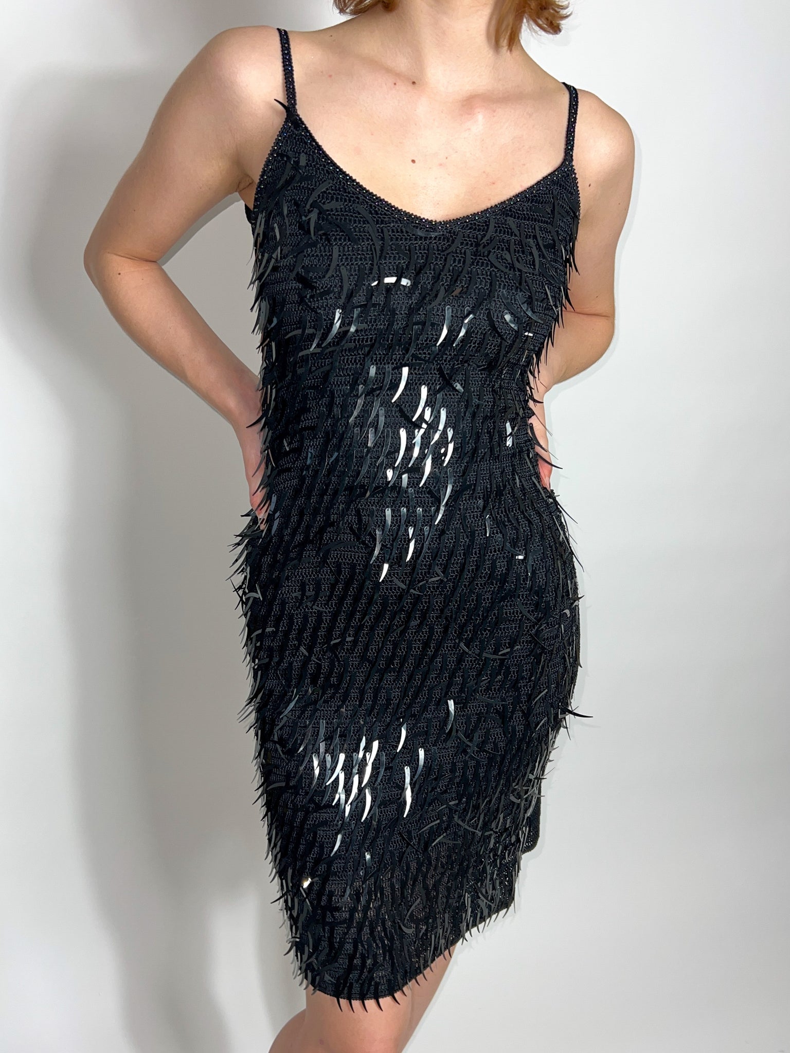 Black Sequin Crochet Bodycon Dress