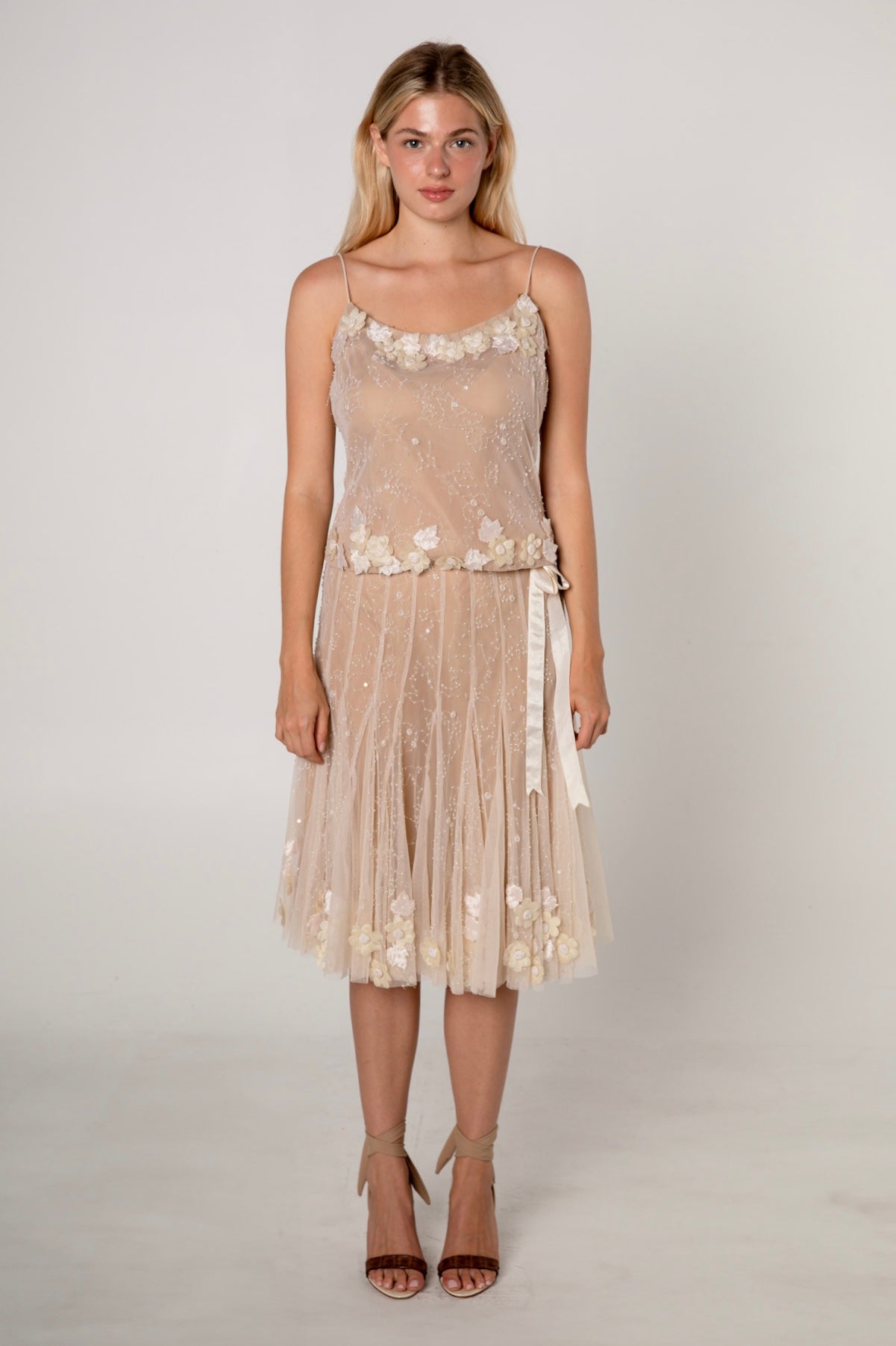 Rosette Flower Embellished Tulle Tank & Skirt Set