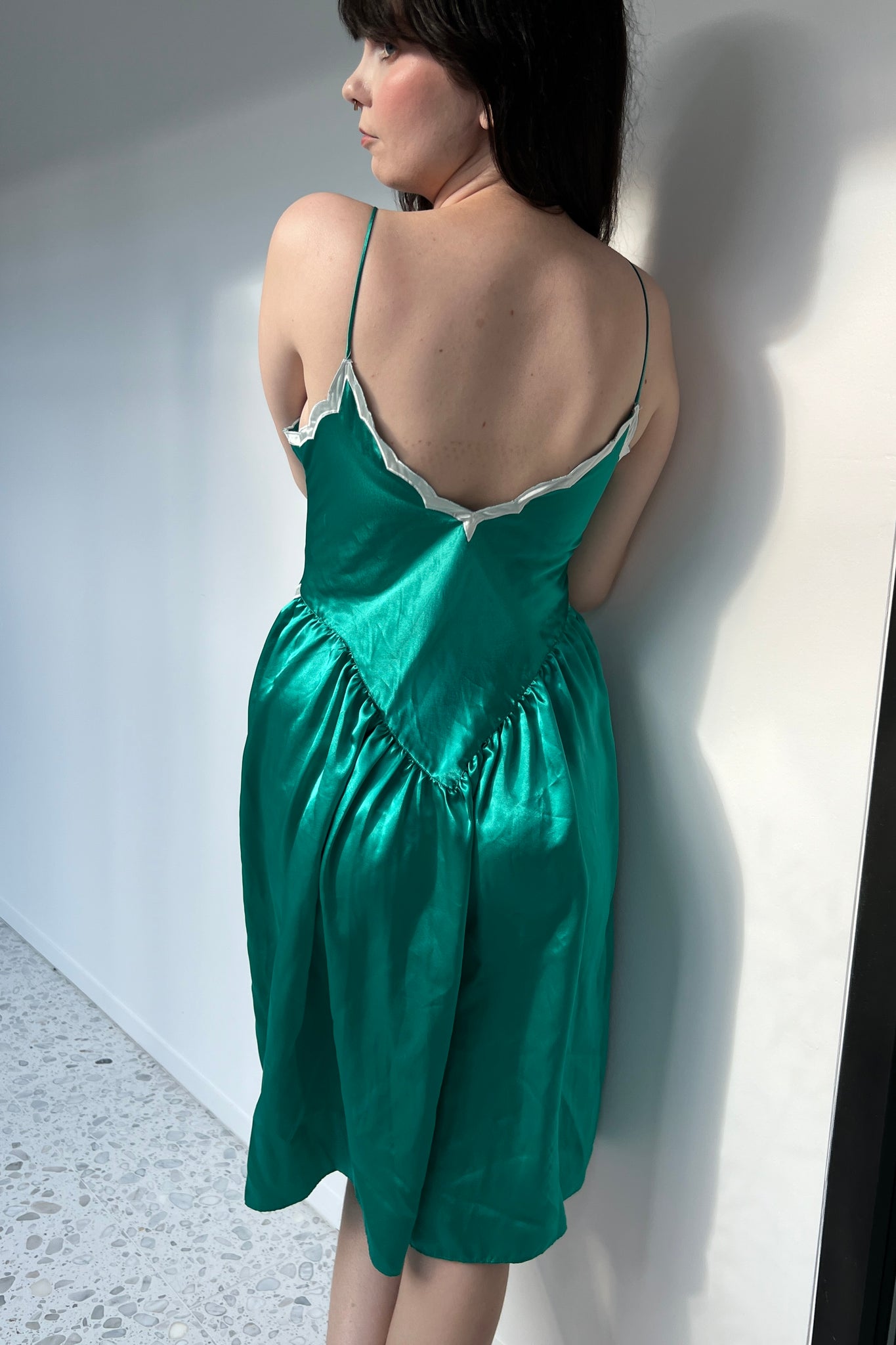 1980s Victoria’s Secret Green Satin Scallop Nightgown