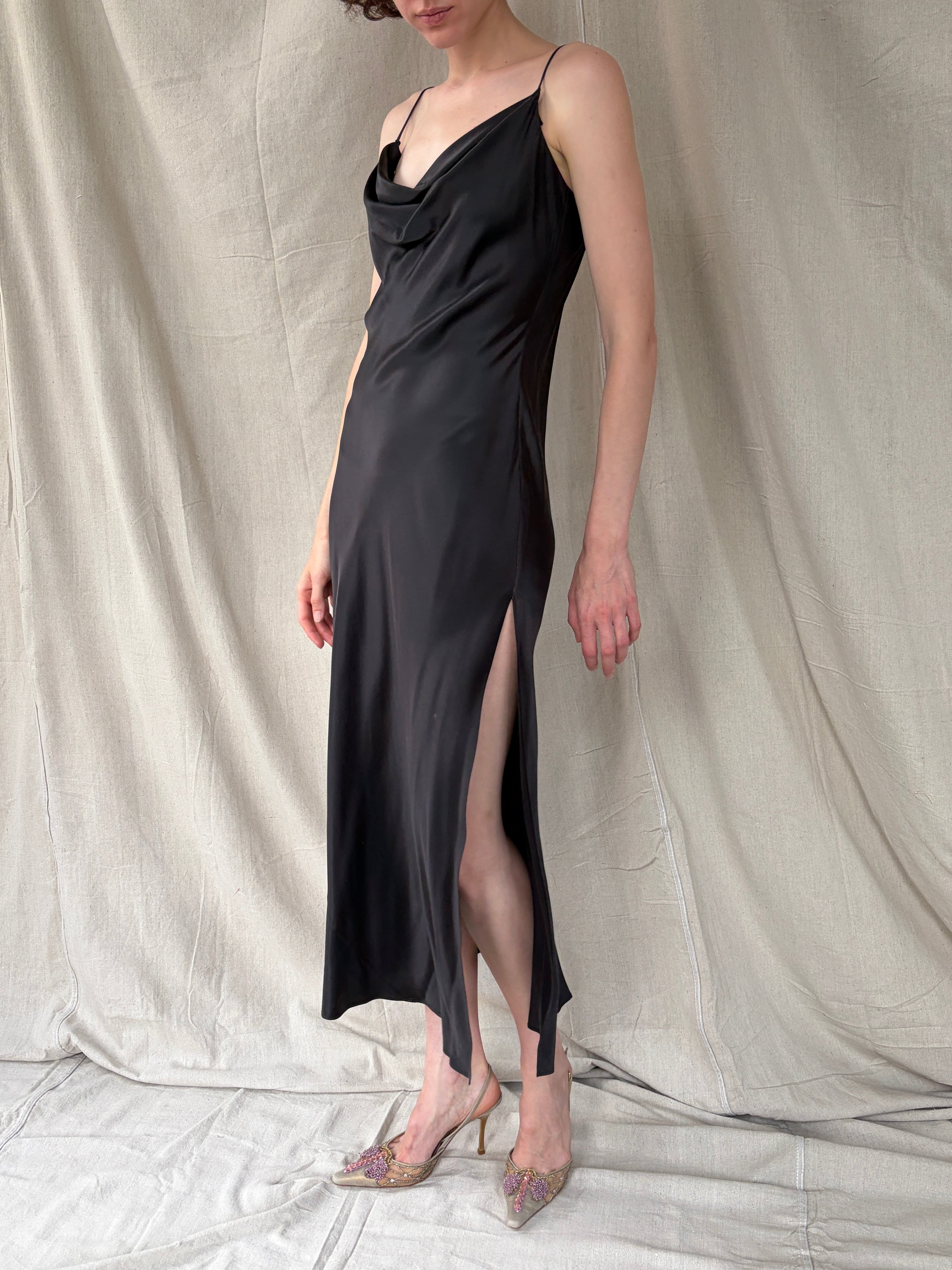 Victoria’s Secret 2000 Black Silk Cowl Slip Dress