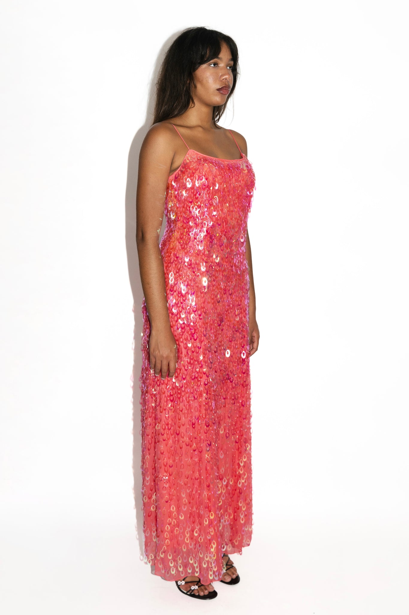 Coral Pink Iridescent Payette Sequin Gown