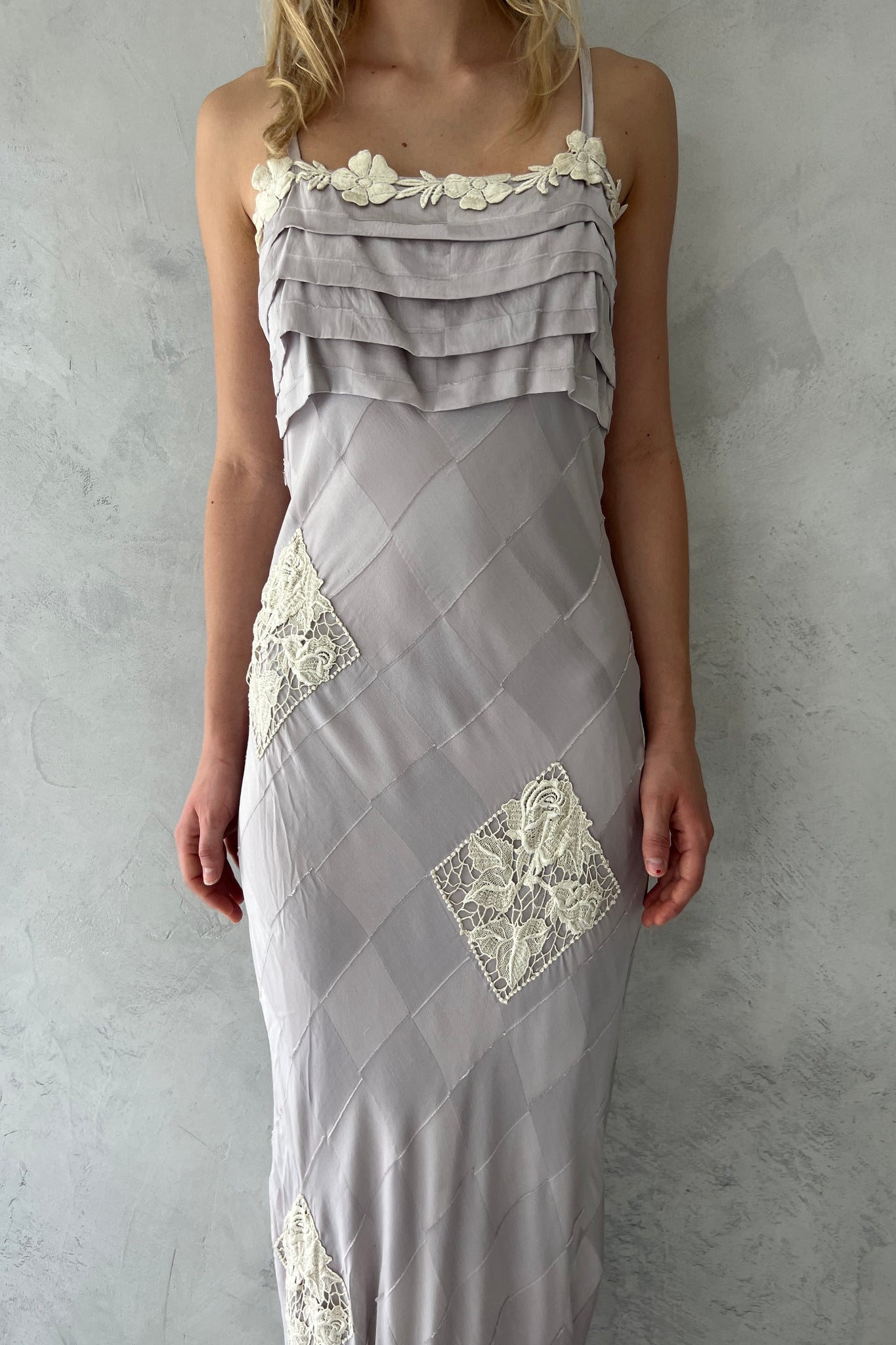 Lavender Silk Diamond Crochet Dress