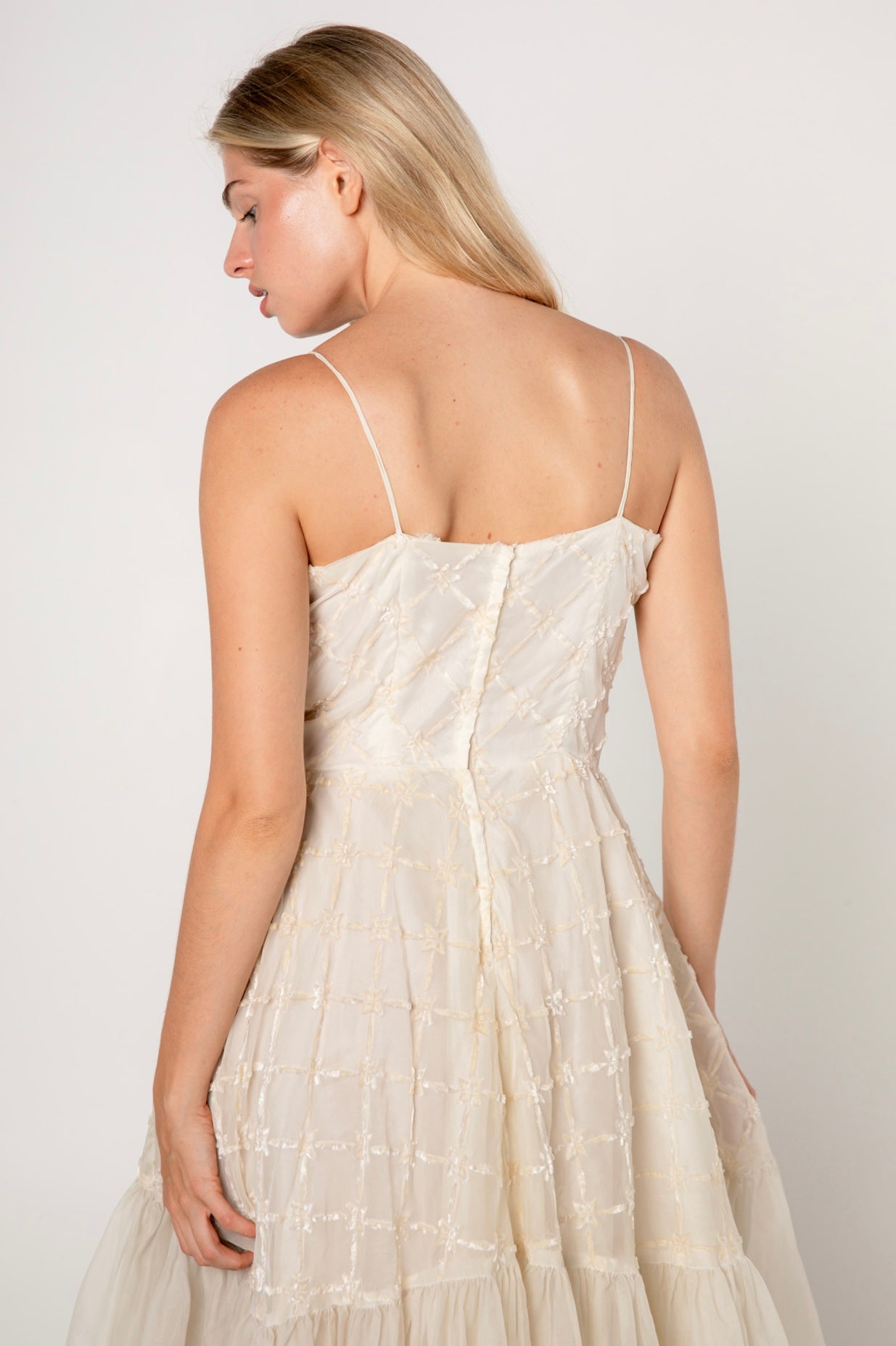 1950s Ivory Burnout Organza Cocktail Dress