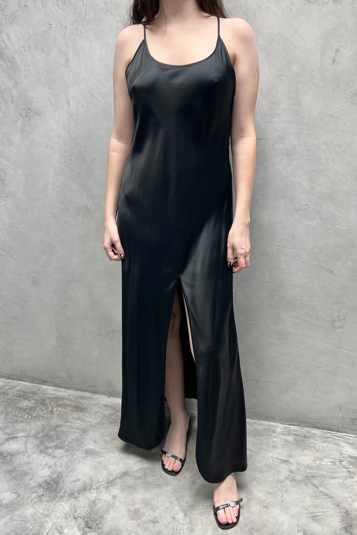 1980s Victoria’s Secret Black Silk Satin Nightgown