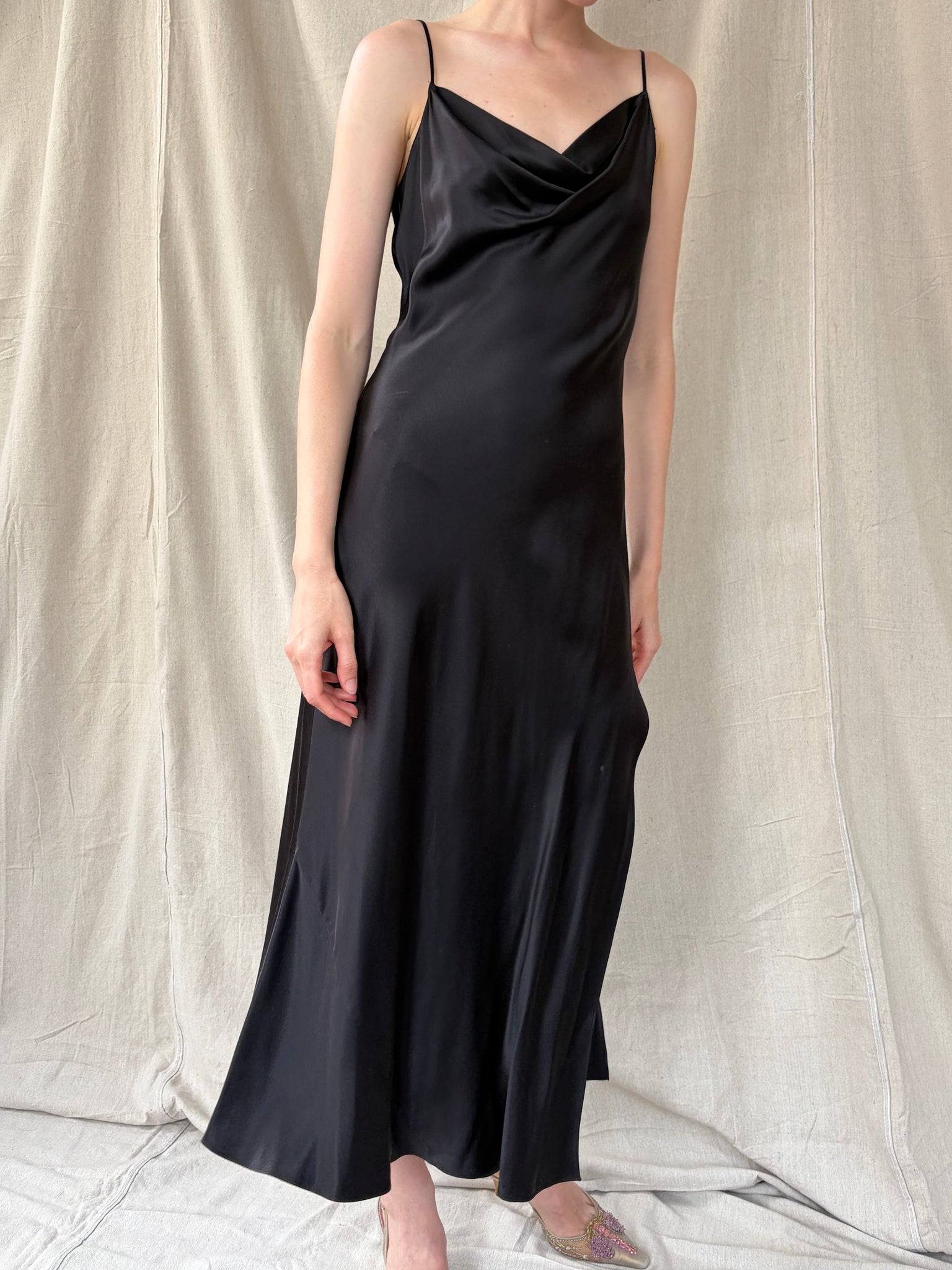 Victoria’s Secret 2000 Black Silk Cowl Slip Dress