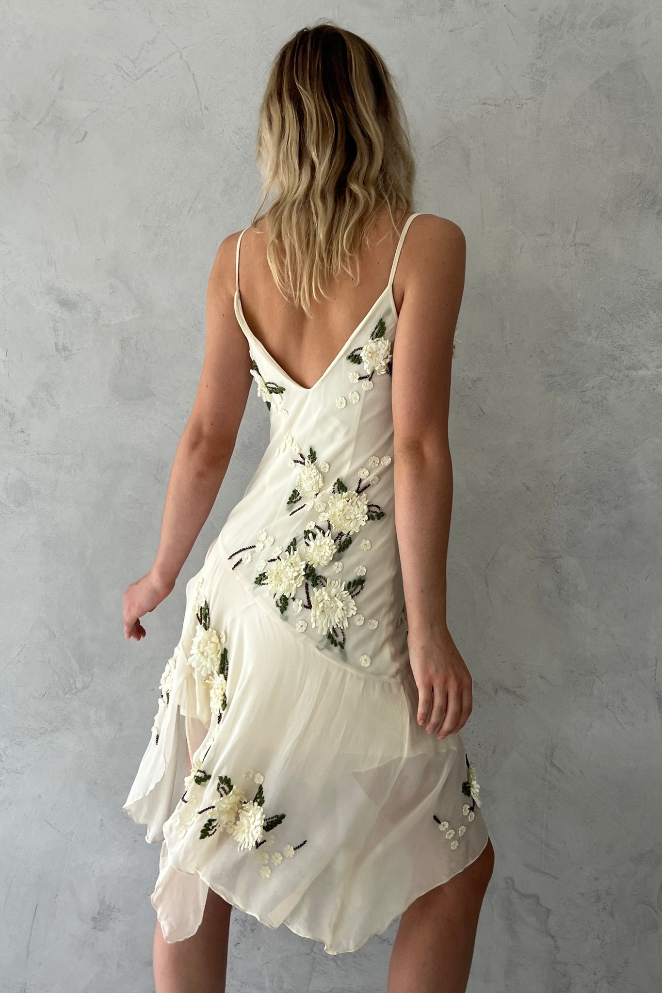 Ivory Silk Floral Handkerchief Hem Fairy Dress
