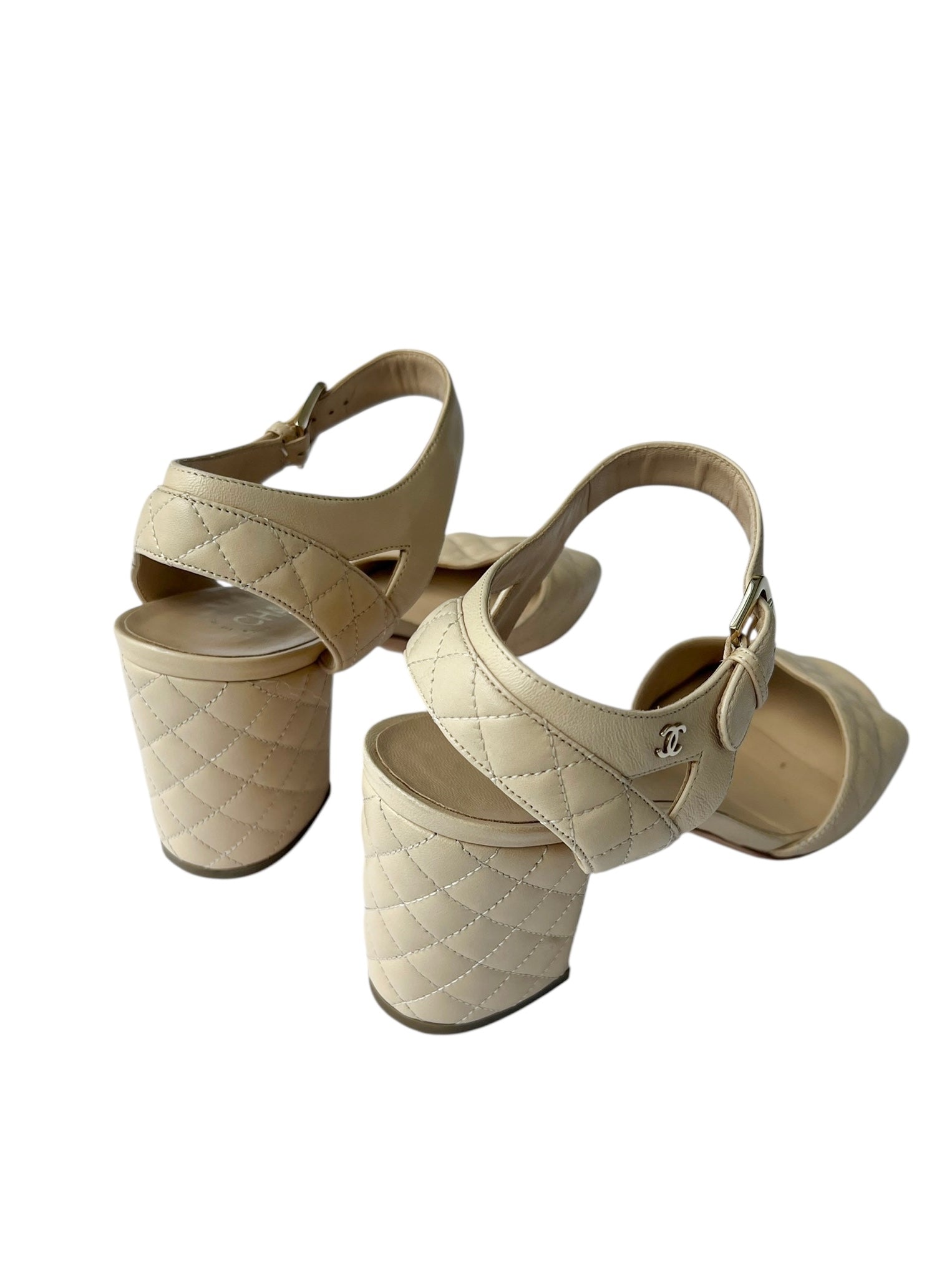 Chanel Beige Quilted Leather Heeled Sandals - 41.5